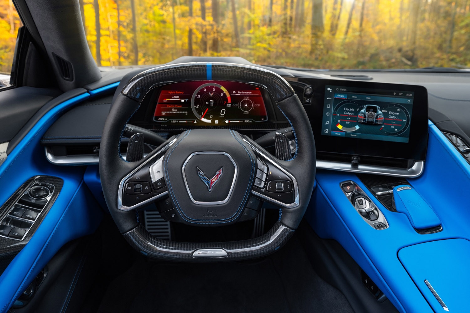 2024 Chevrolet Corvette E-Ray two-tone blue driver cockpit