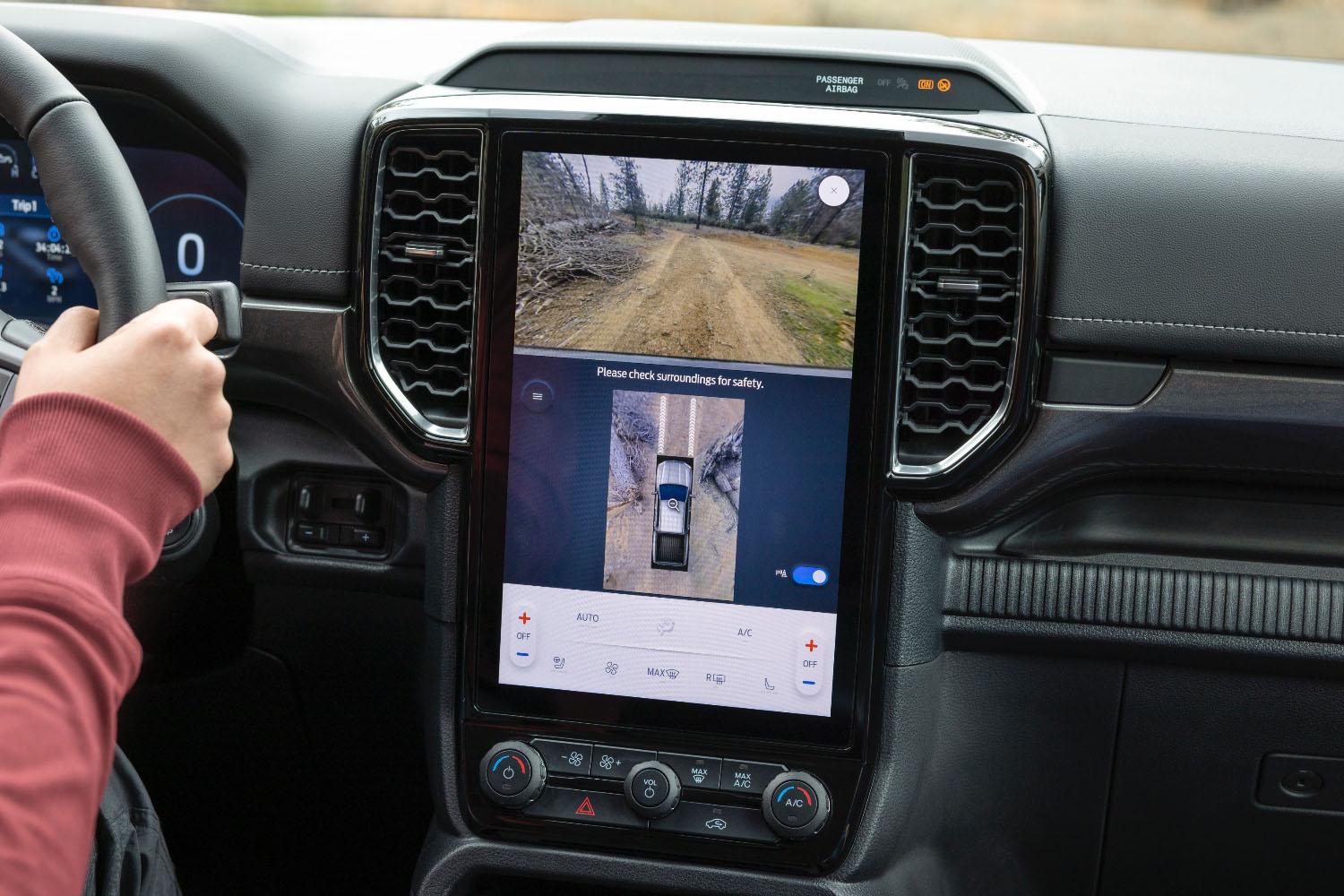 Interior detail shot of the 2024 Ford Ranger showing the 360-degree camera