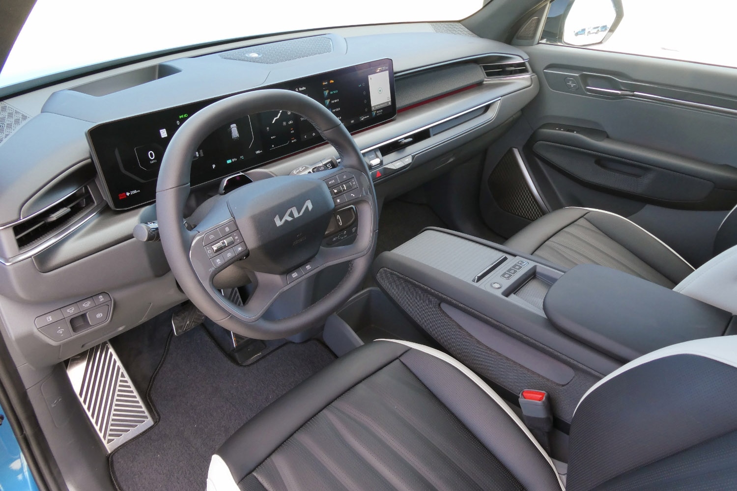 Interior view of driver's seat in a 2024 Kia EV9.