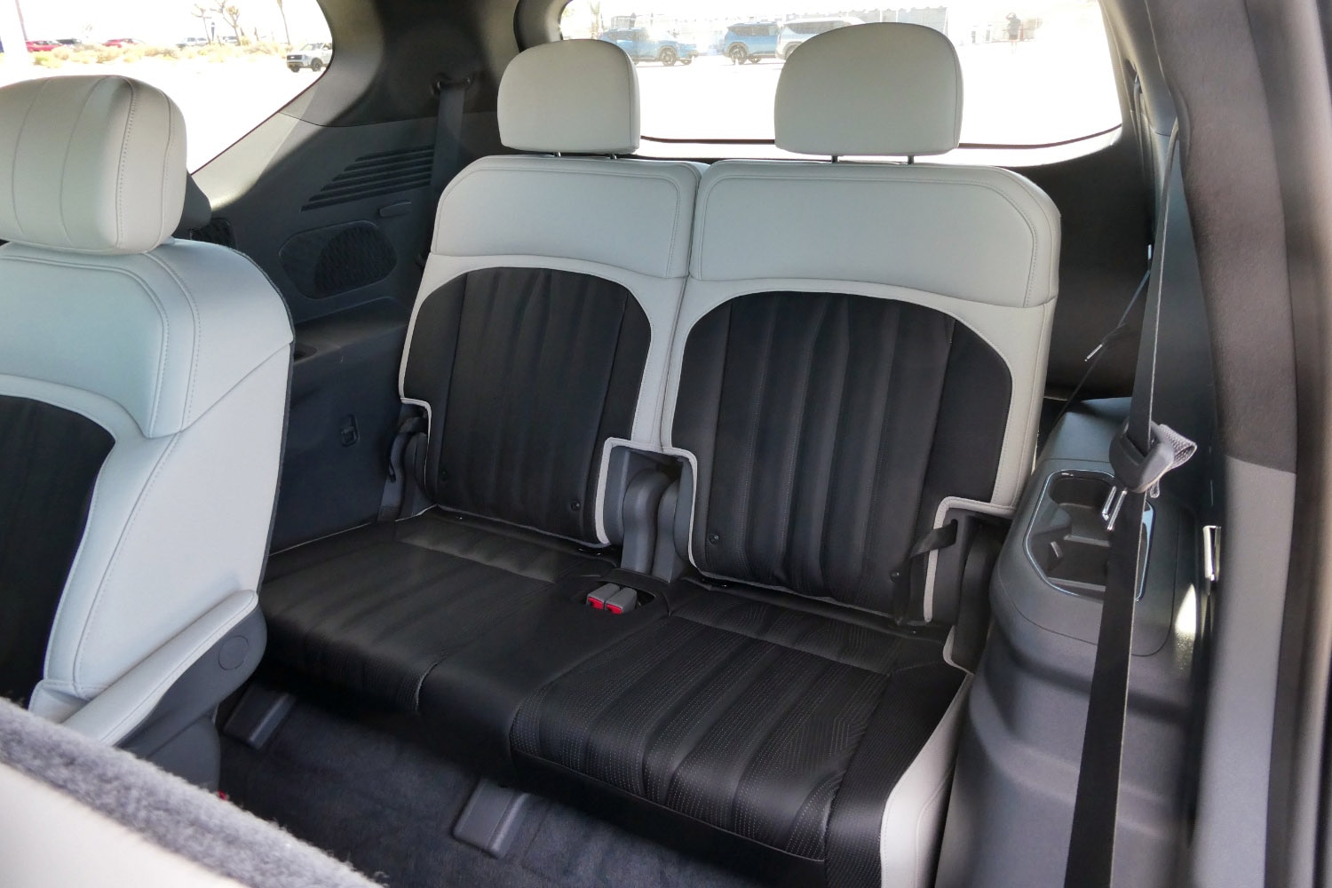 Interior view of third-row seat in a 2024 Kia EV9.