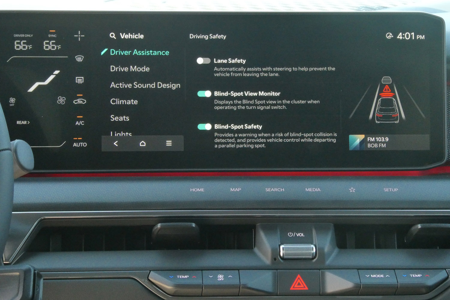 Safety features on an infotainment screen in a 2024 Kia EV9.