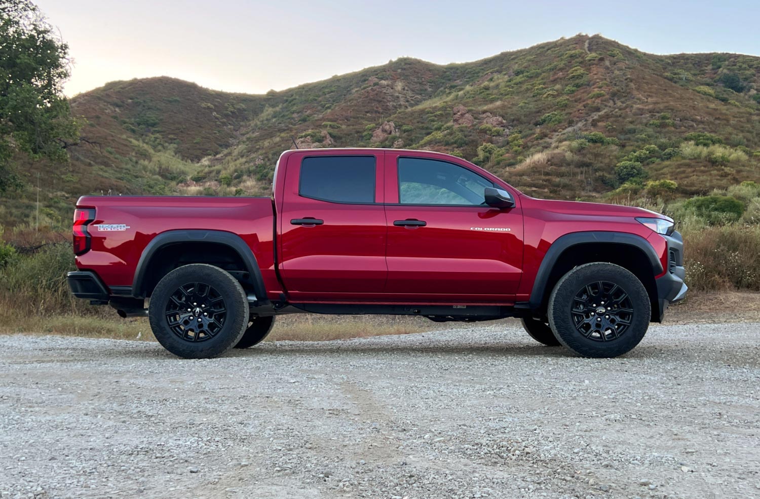 Side view of a red 2023 Chevrolet Colorado