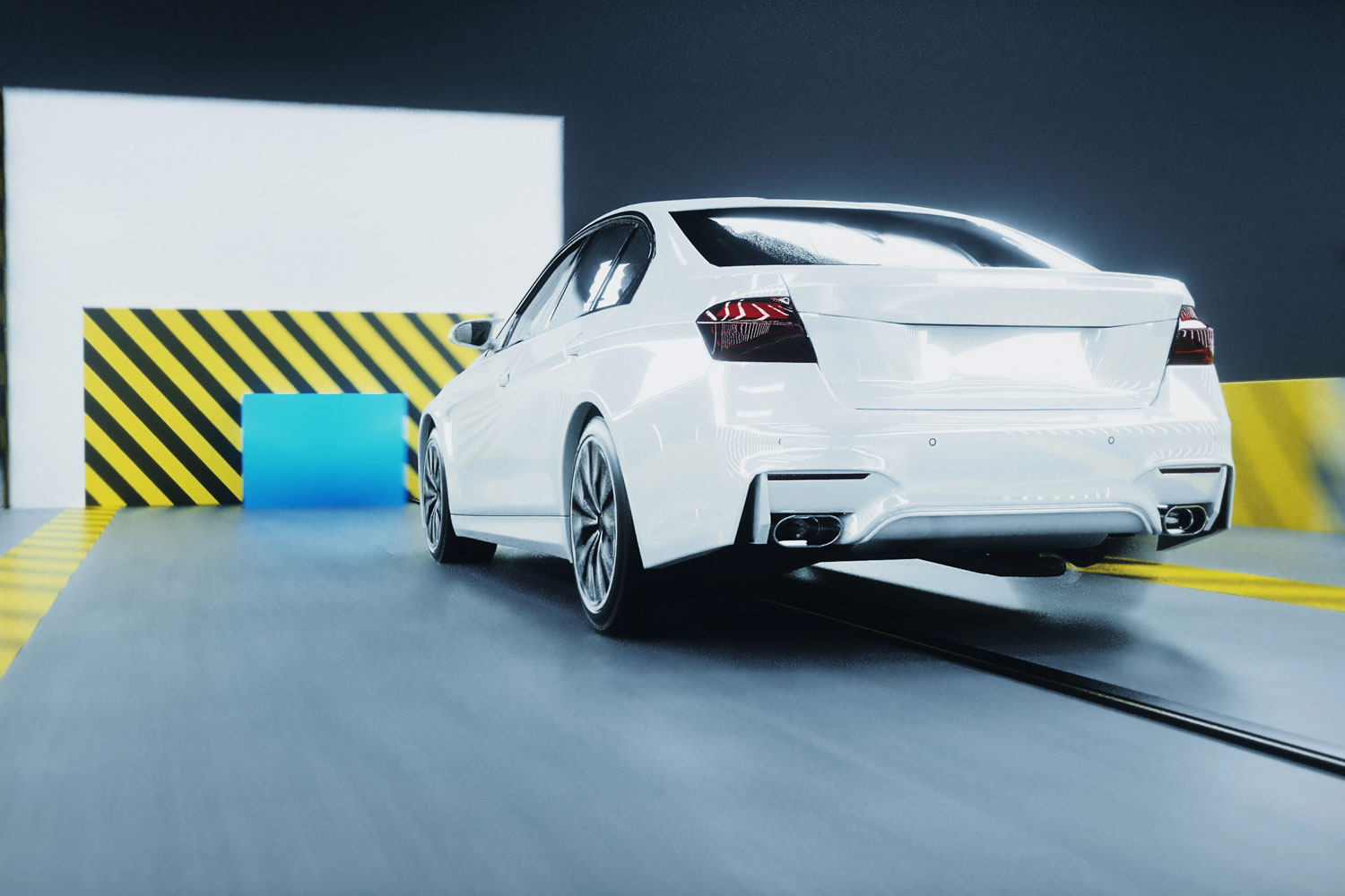 White car in a safety crash test experiment