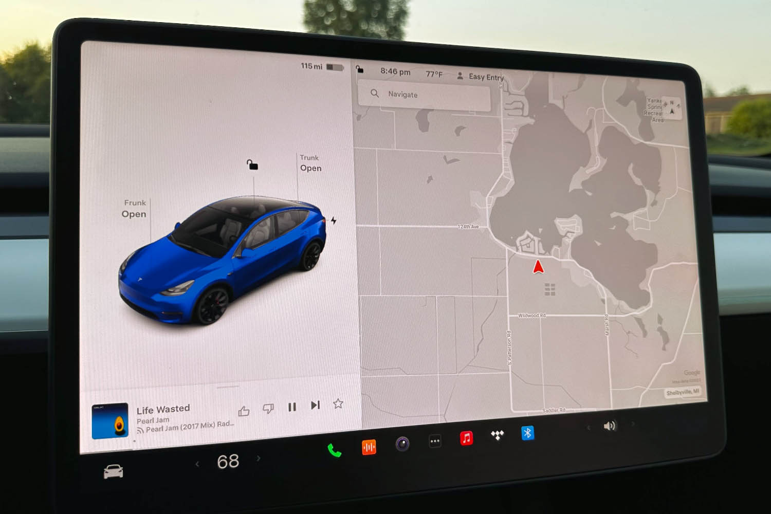 Infotainment screen in a 2023 Tesla Model Y.