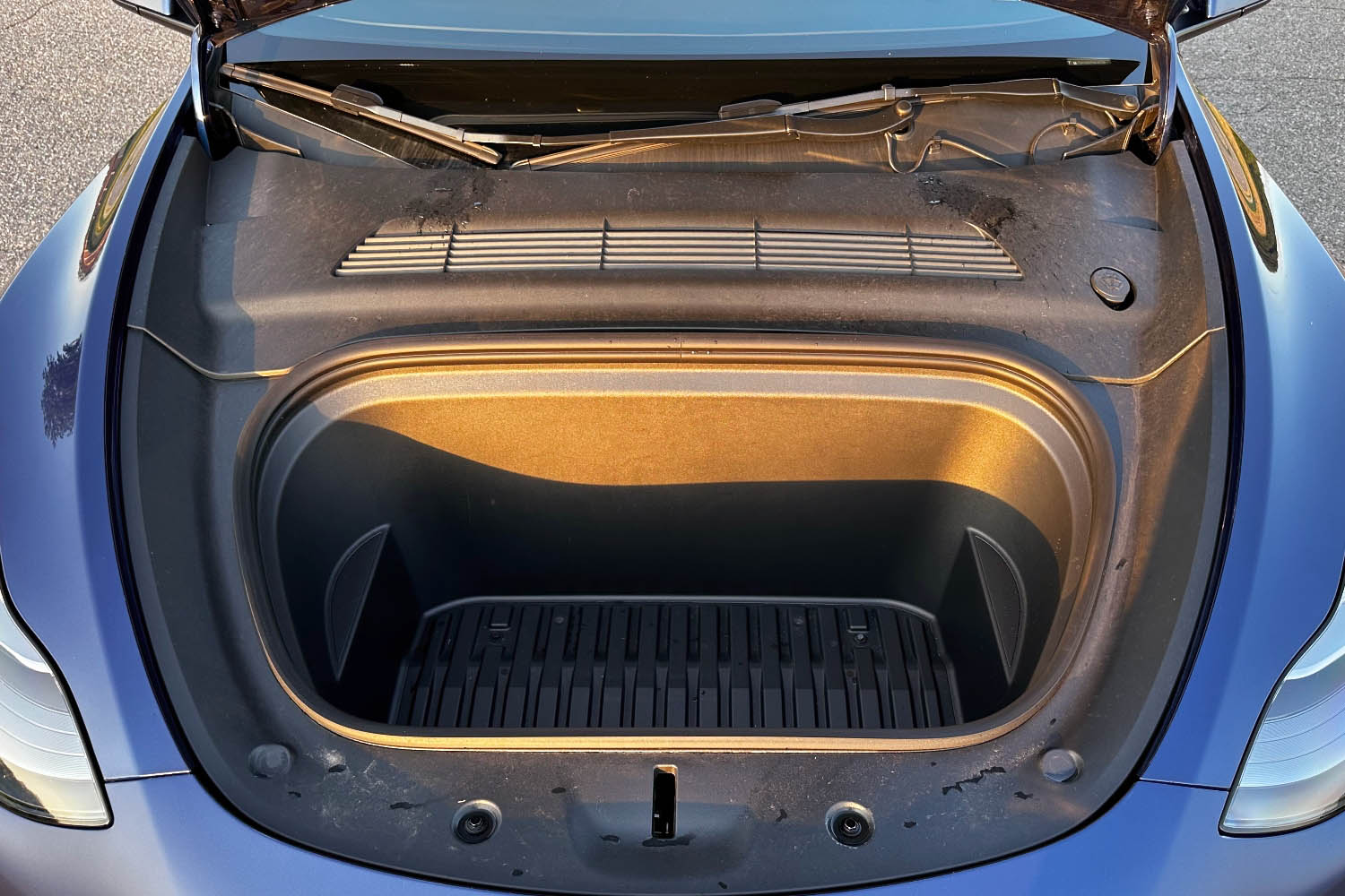 Front trunk, or frunk,  in a 2023 Tesla Model Y.