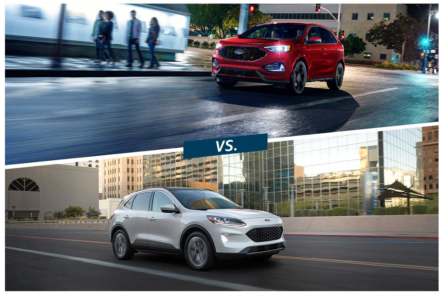2022 Ford Edge in red vs. 2022 Ford Escape in white