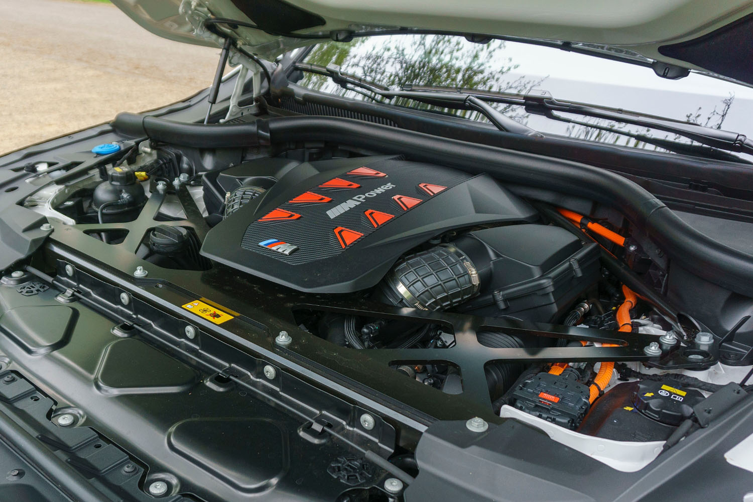 2023 BMW XM engine bay showing the 4.4-liter twin-turbo V8