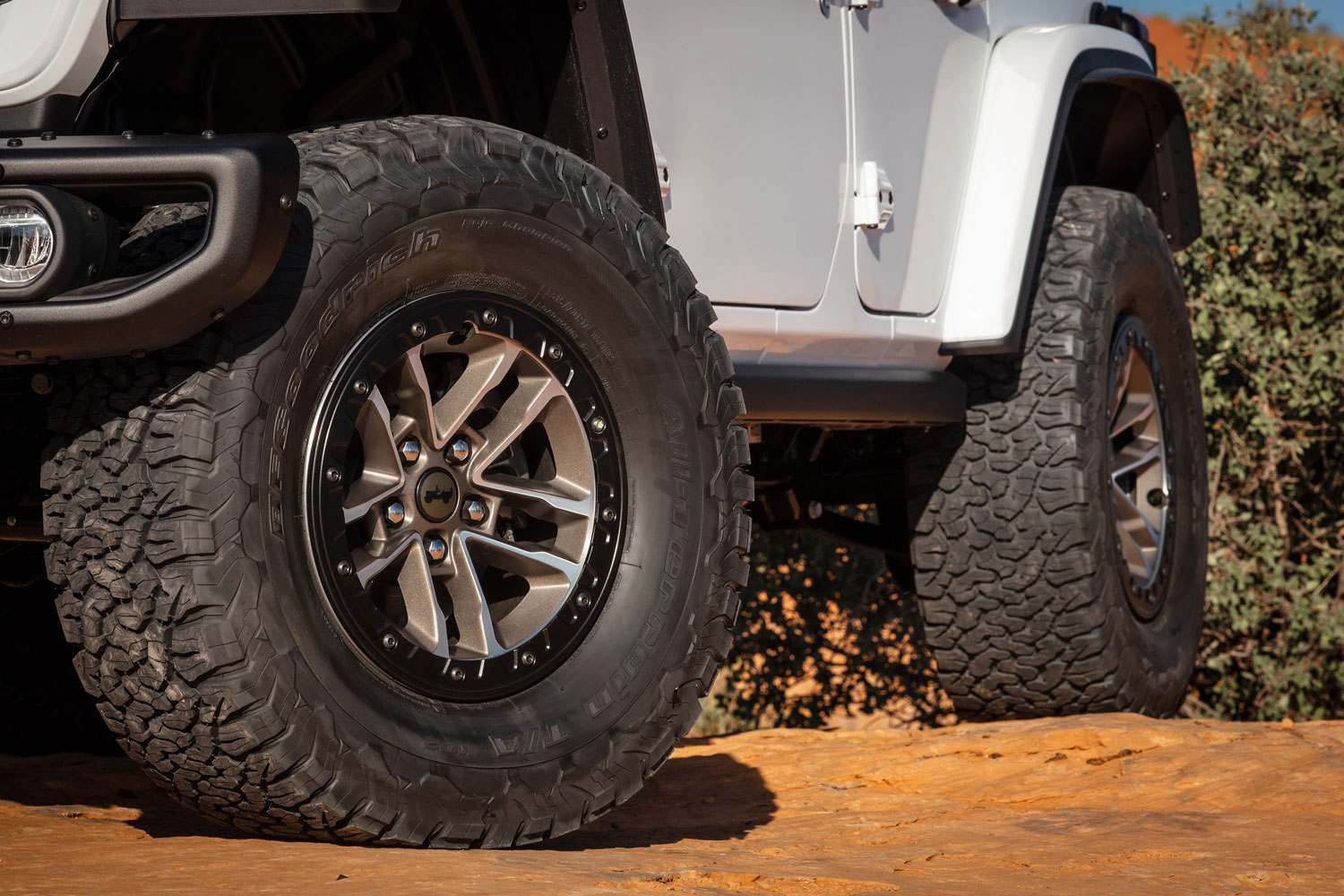 Close-up of Jeep Wrangler wheels and tires