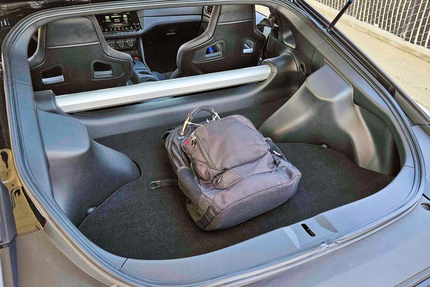2024 Nissan Z Nismo rear cargo area with backpack stored