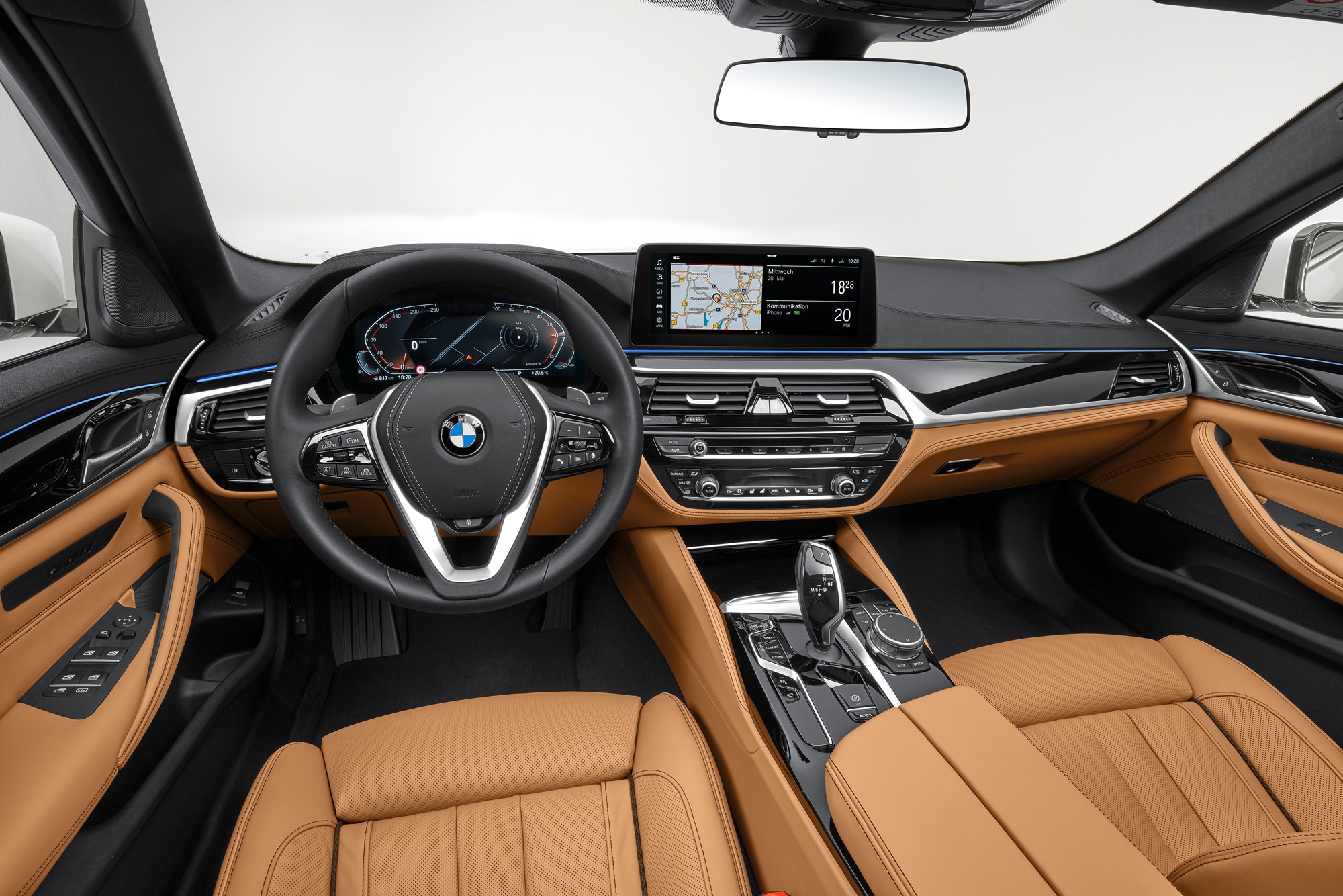 2021 BMW 5 Series Sedan front cabin in brown