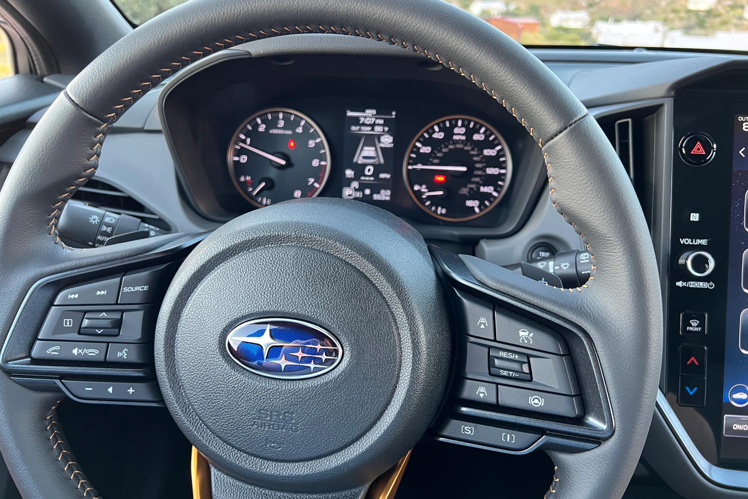 Steering wheel and driver gauges in a 2024 Subaru Crosstrek Wilderness