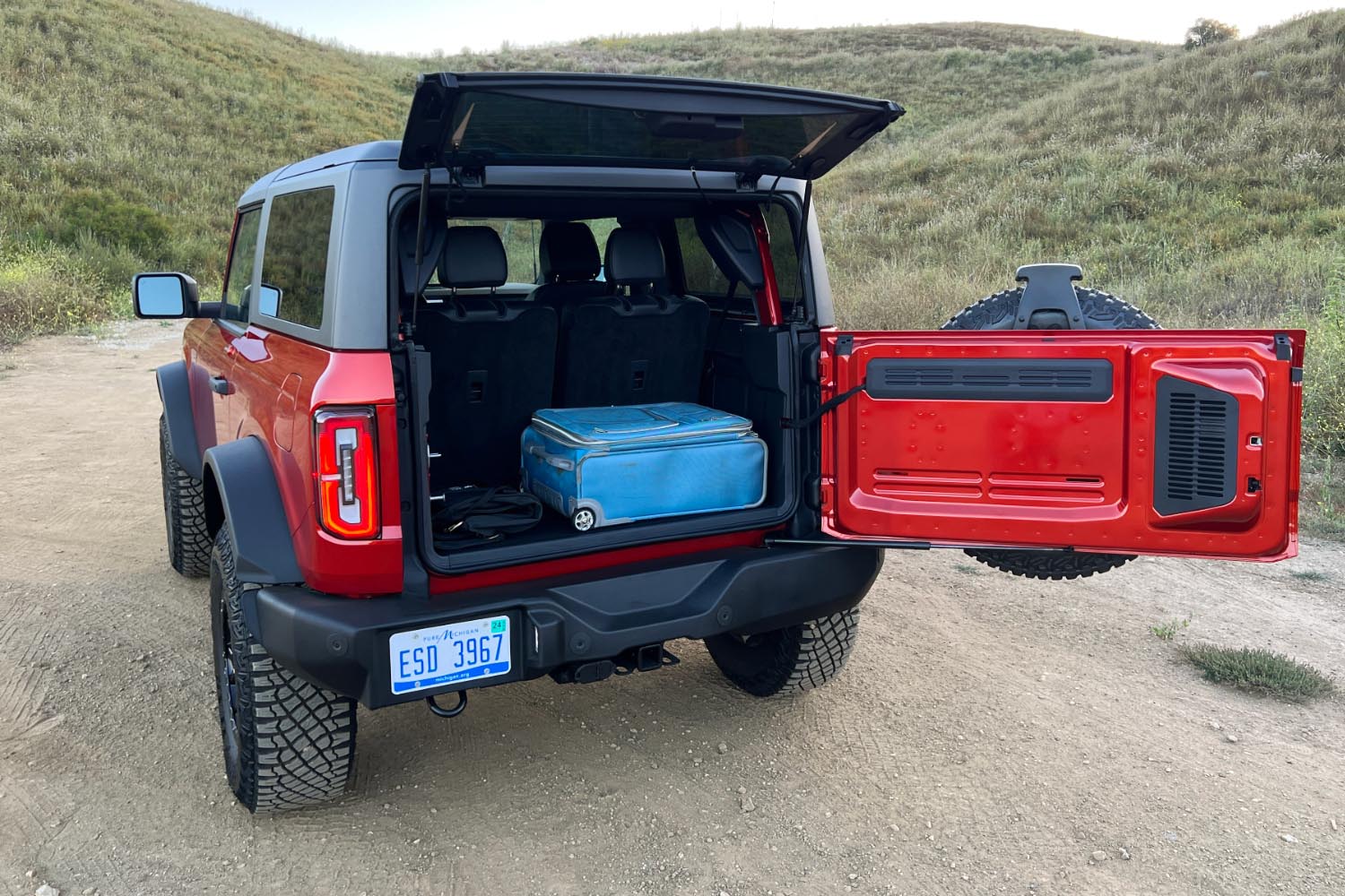 Cargo-area view of 2023 Ford Bronco in red