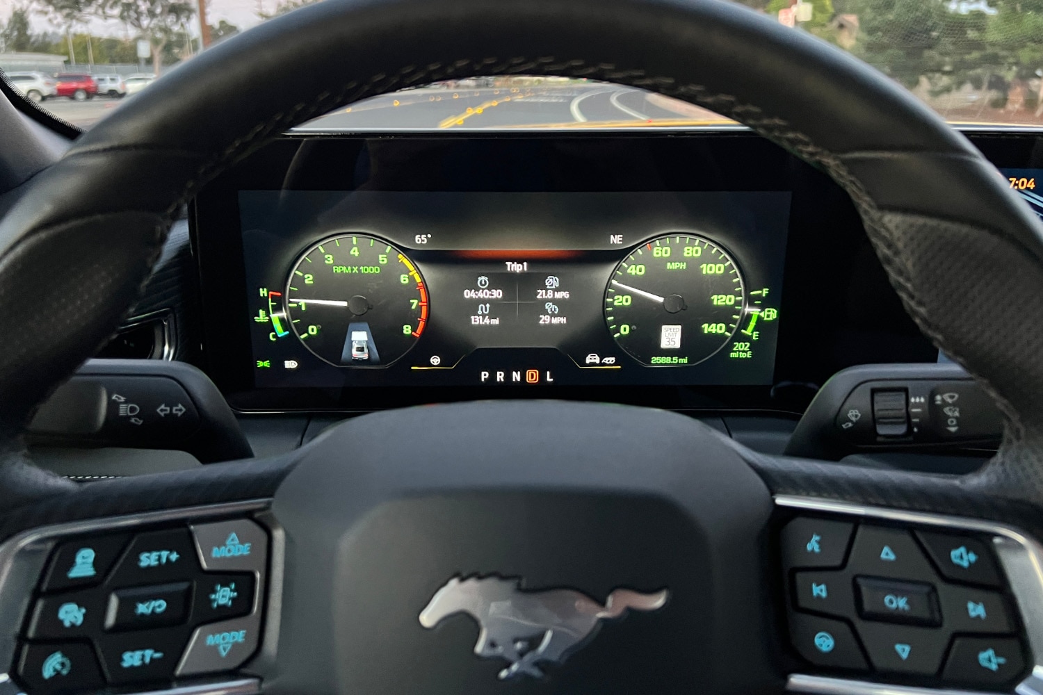 2024 Ford Mustang instrument cluster screen displaying the configurable heritage-inspired, fox body-like retro gauges
