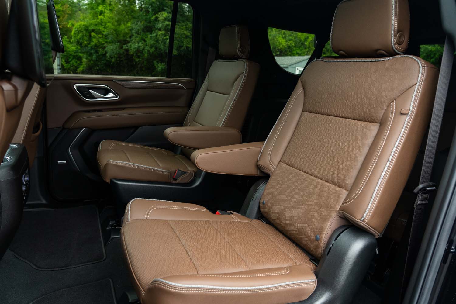 Rear seat of 2023 Chevrolet Suburban in tan upholstery