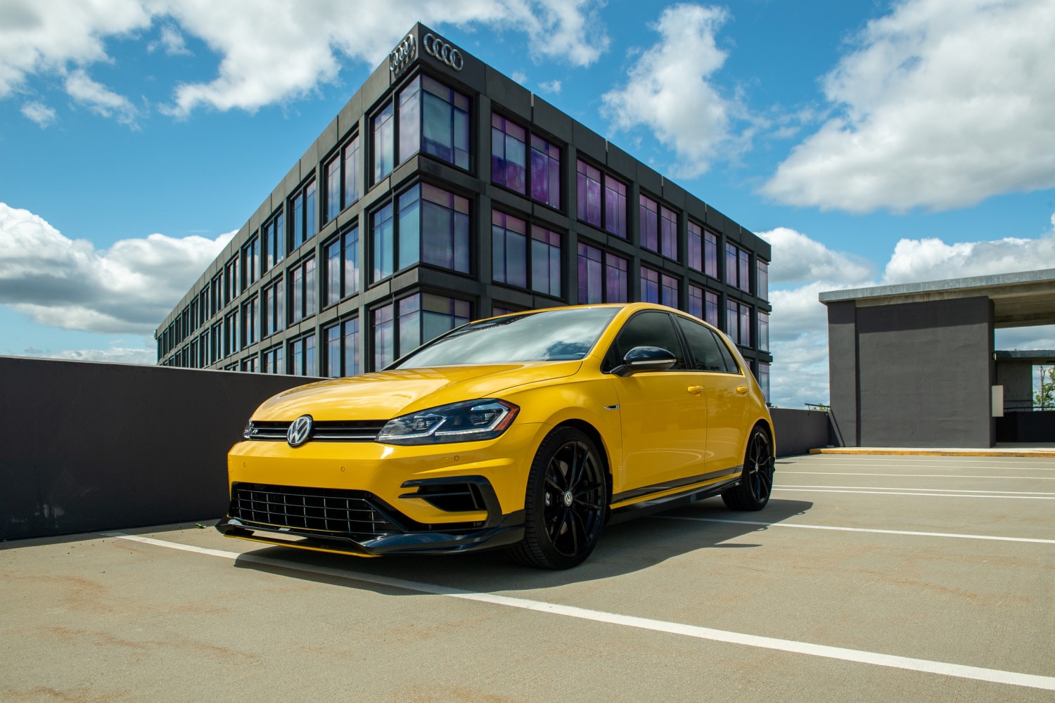 Yellow 2019 Volkswagen Golf R with Haldex AWD