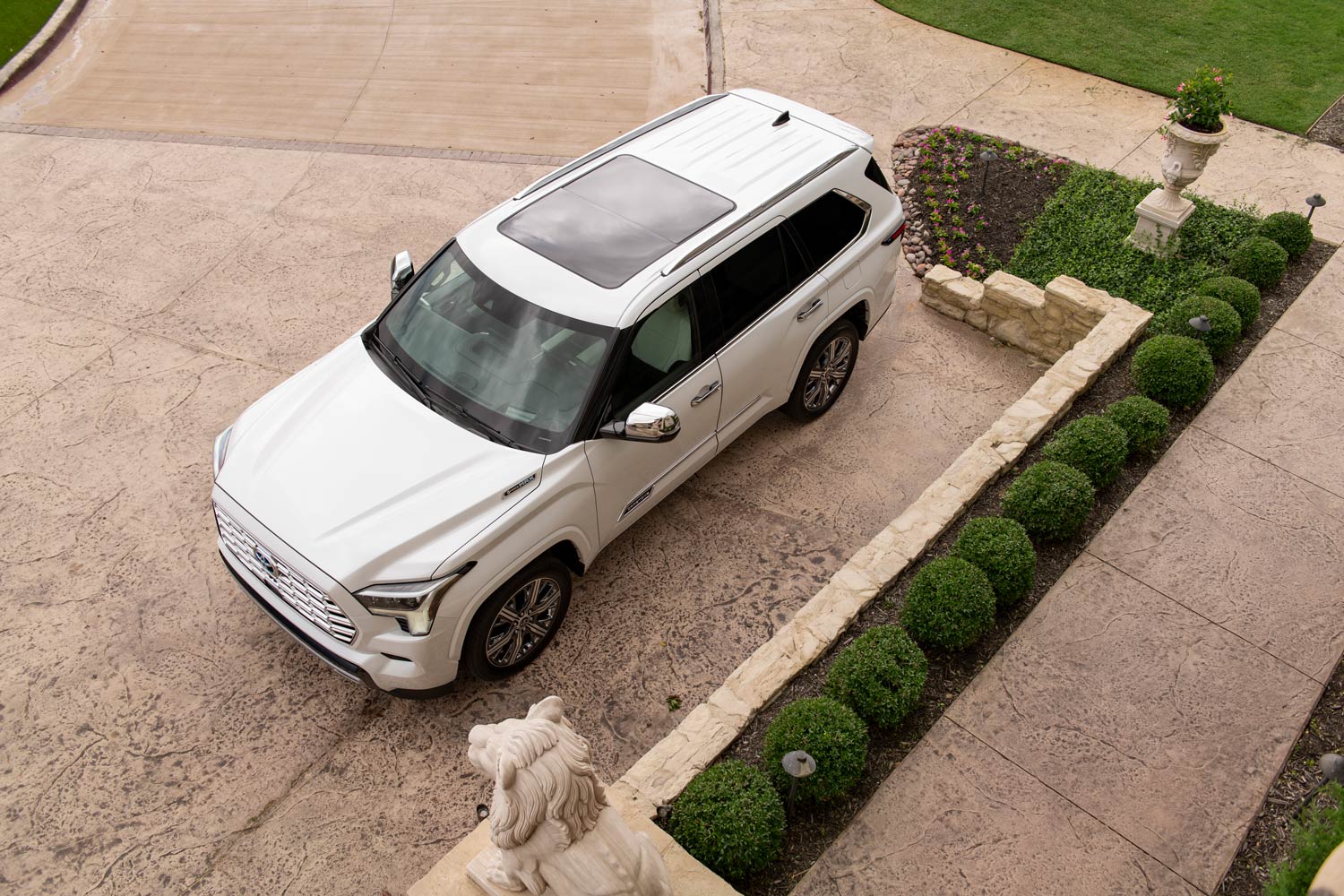 View from above of a white 2023 Toyota Sequoia