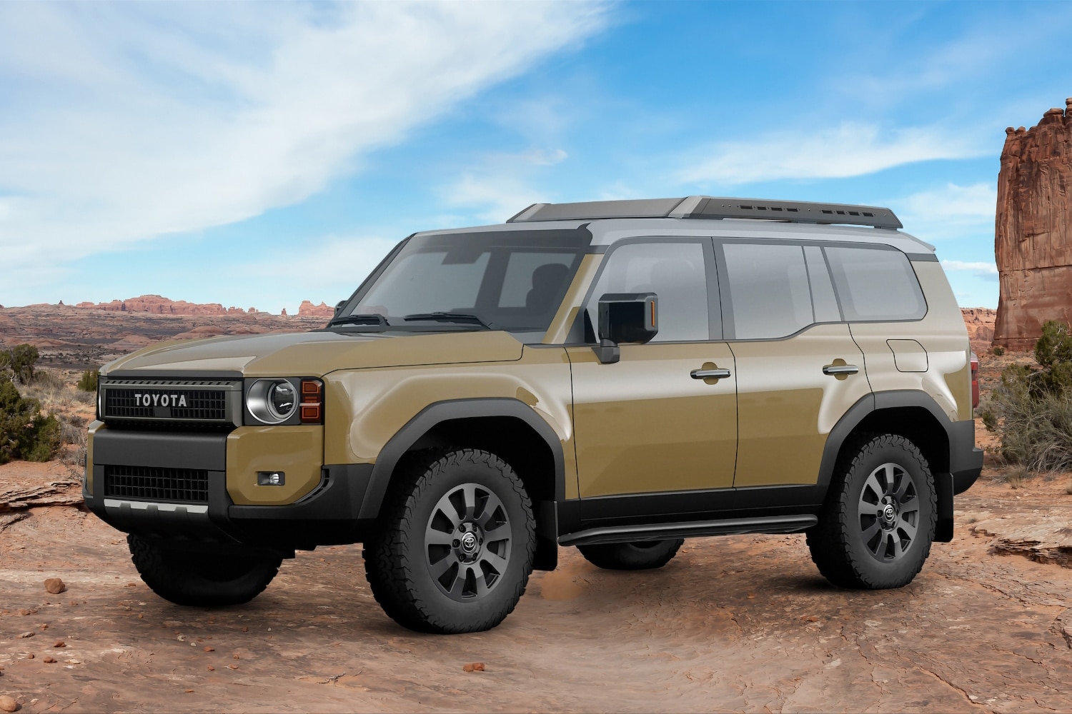 2024 Toyota Land Cruiser First Edition parked in a desert.