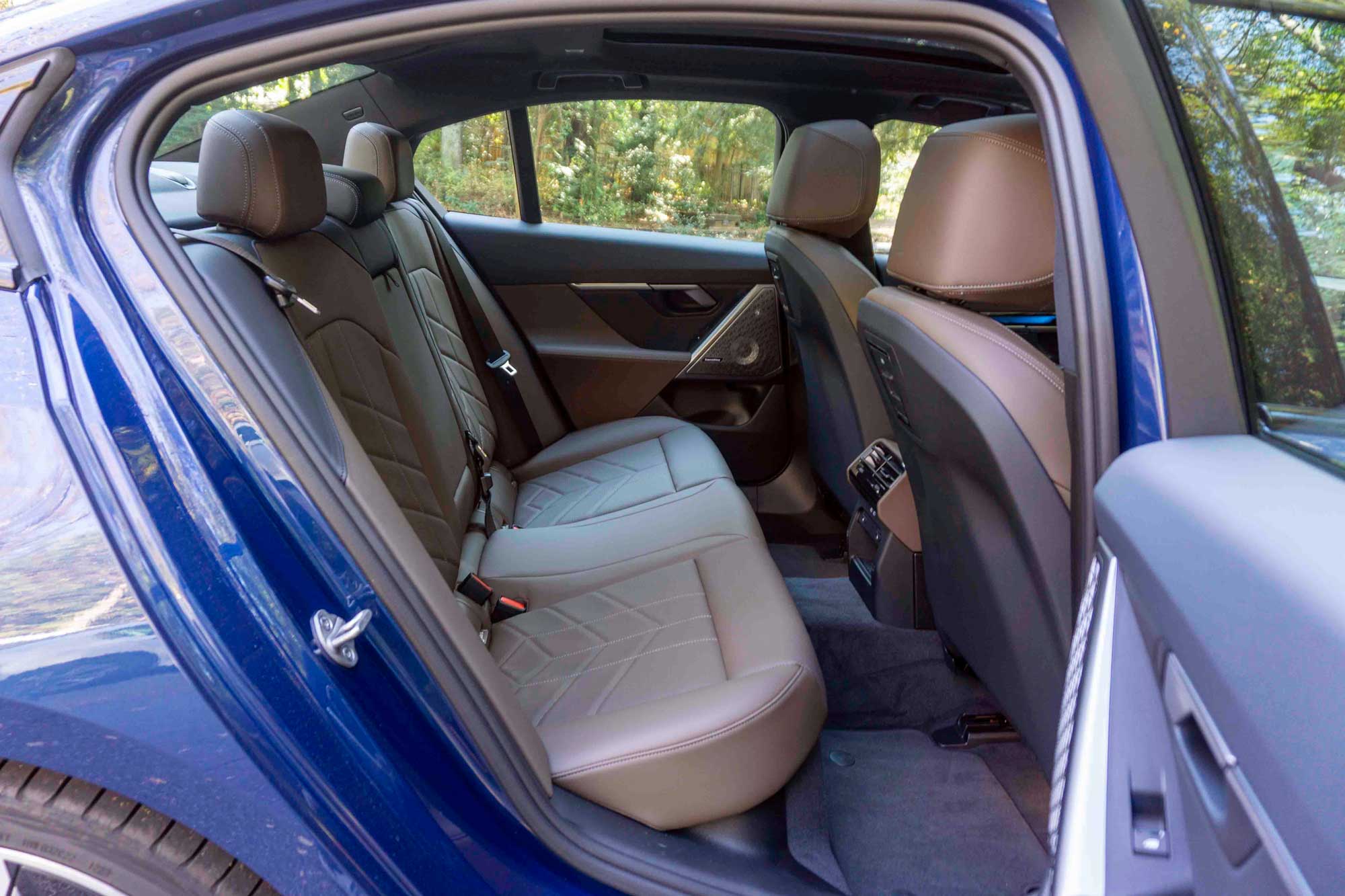 Blue 2024 BMW i5 back seat