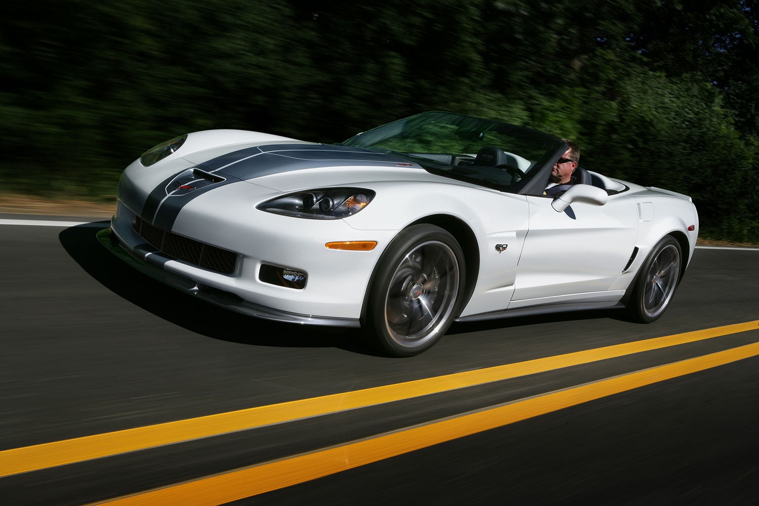 2013 Chevrolet Corvette convertible in white with gray stripe