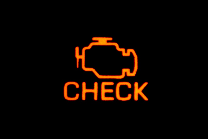 Close-up image of a check engine light.