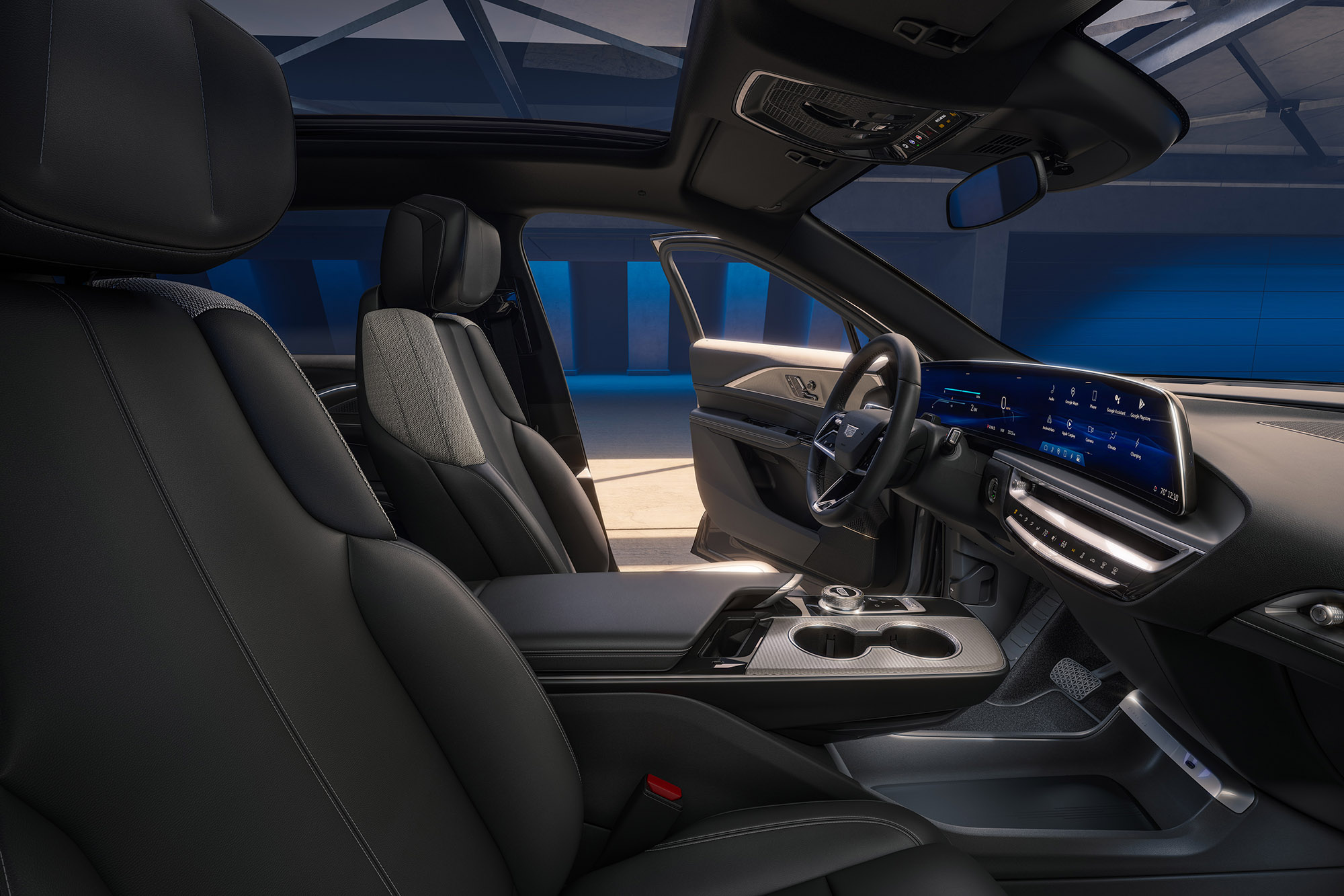 2024 Cadillac Lyriq interior, dashboard, and front seats.