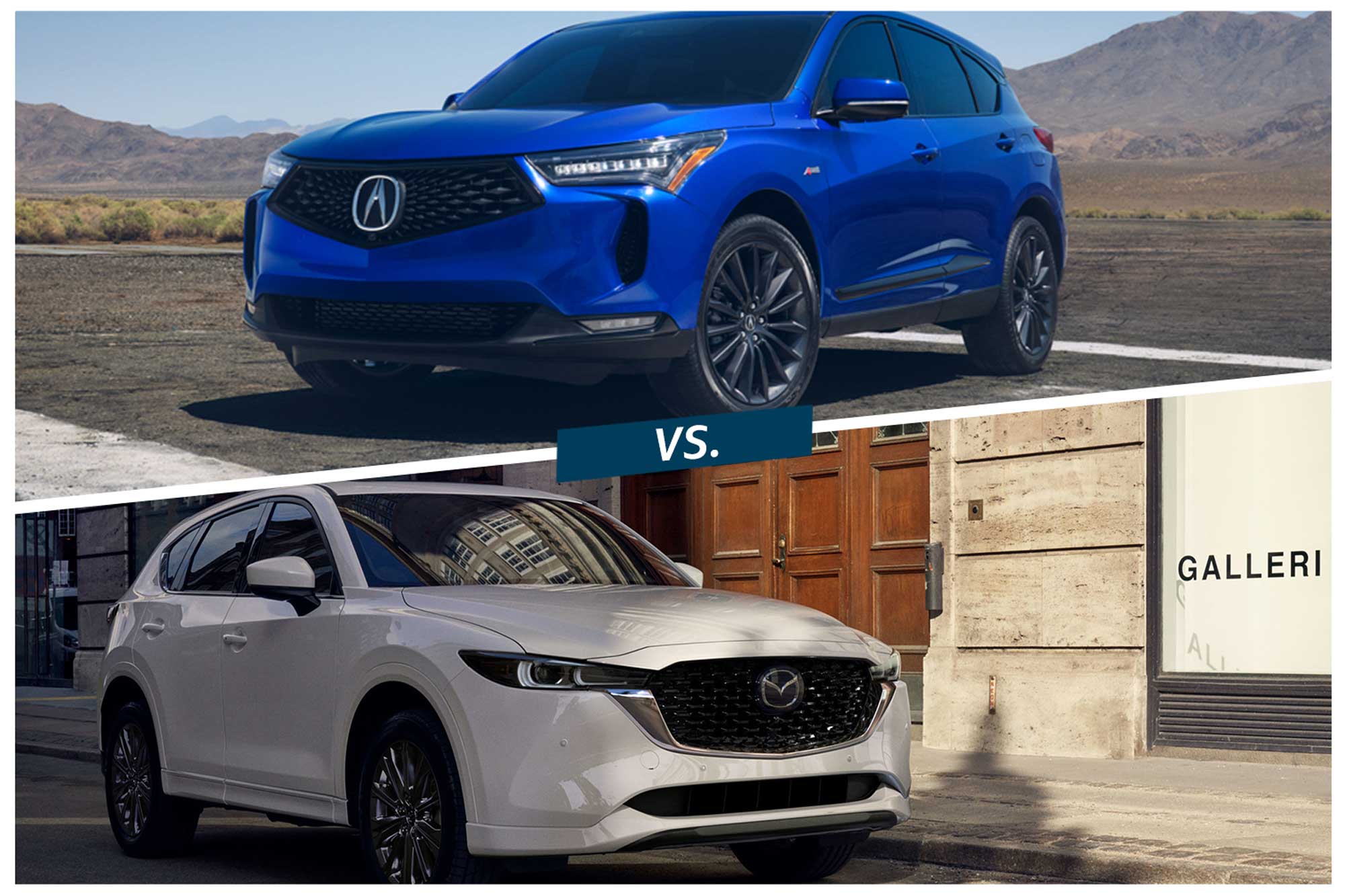 Blue 2022 Acura RDX vs white 2022 Mazda CX-5