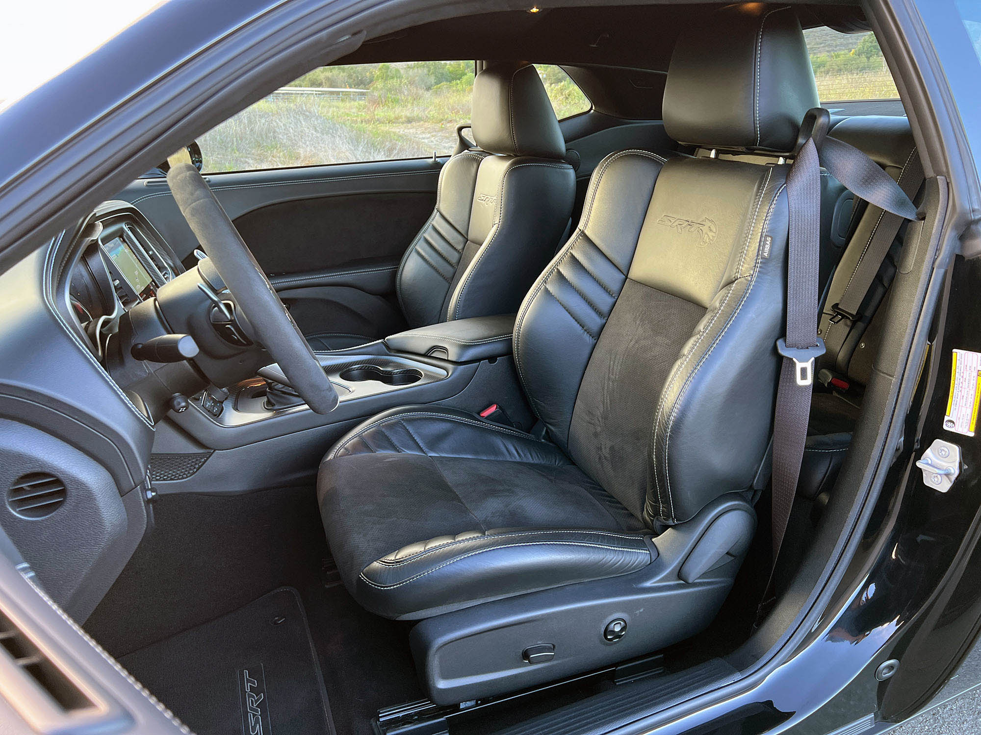 2023 Dodge Challenger Black Ghost interior and front seats.