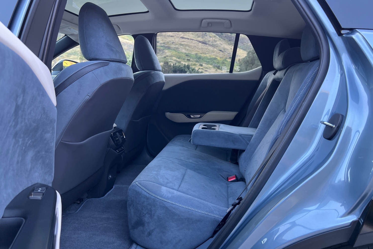 The gray back seats of a 2023 Lexus RZ 
