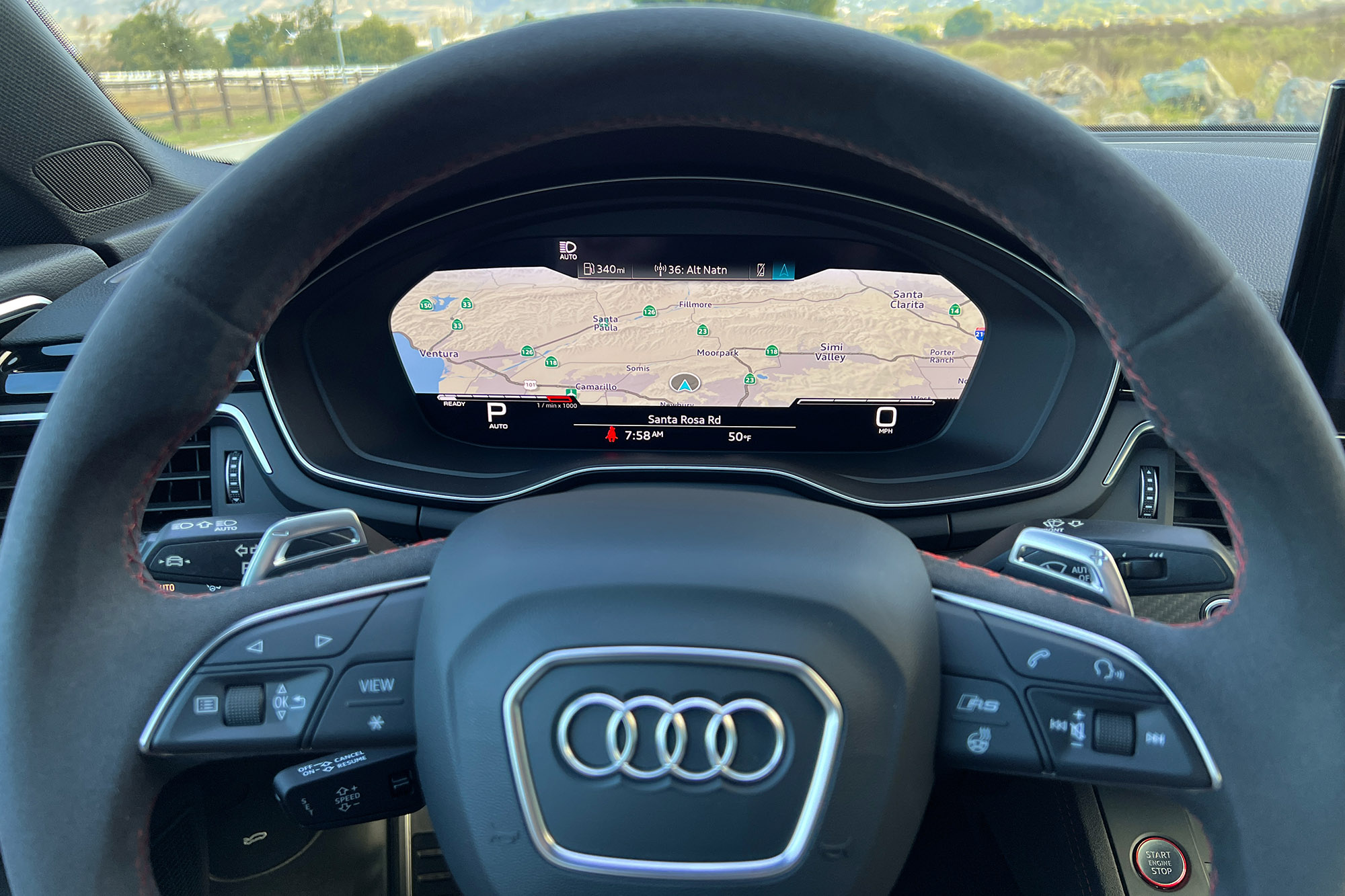 Gauge cluster of a 2023 Audi RS 5 R displaying map