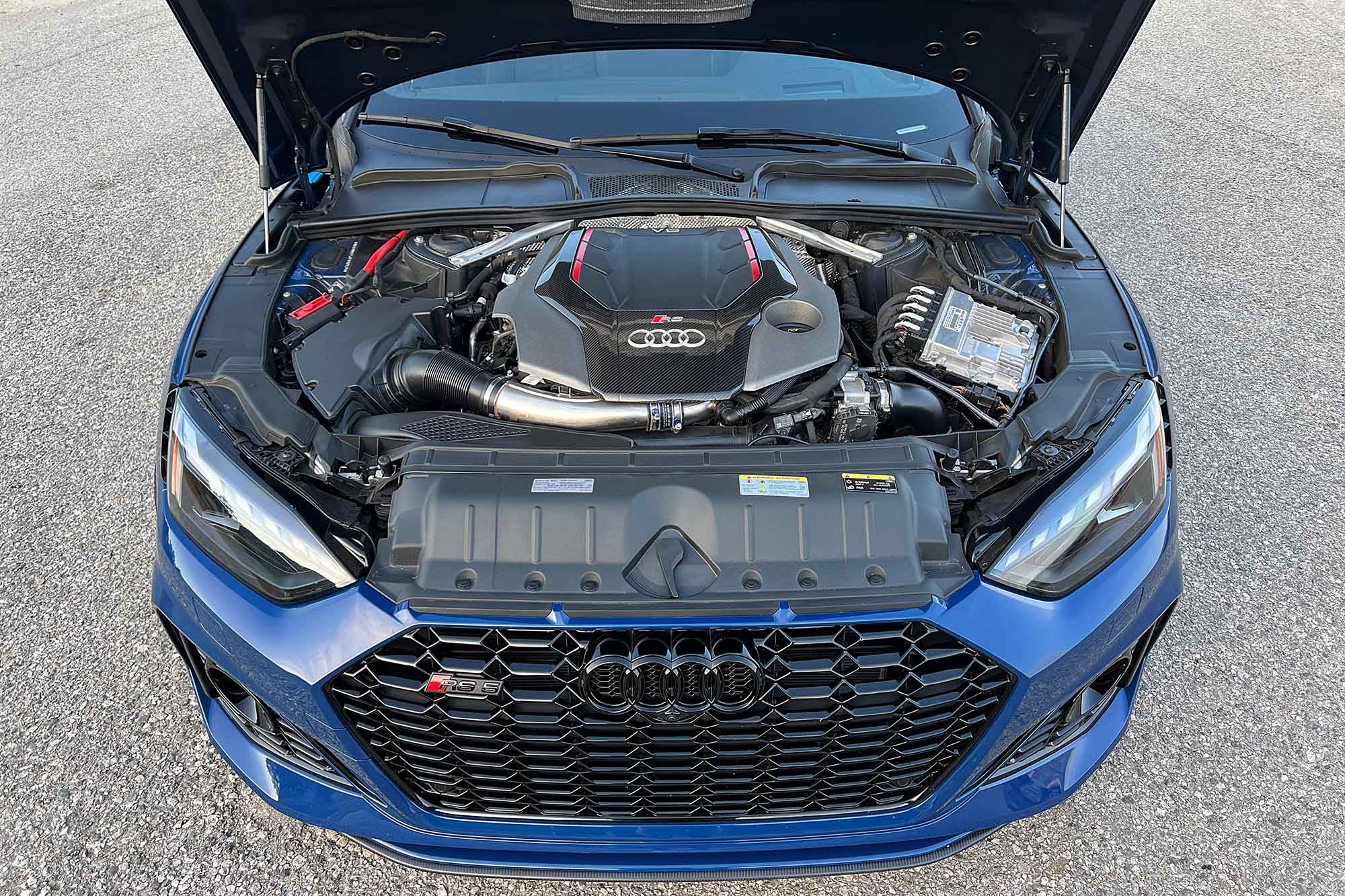 Engine bay of a 2023 Audi RS 5 