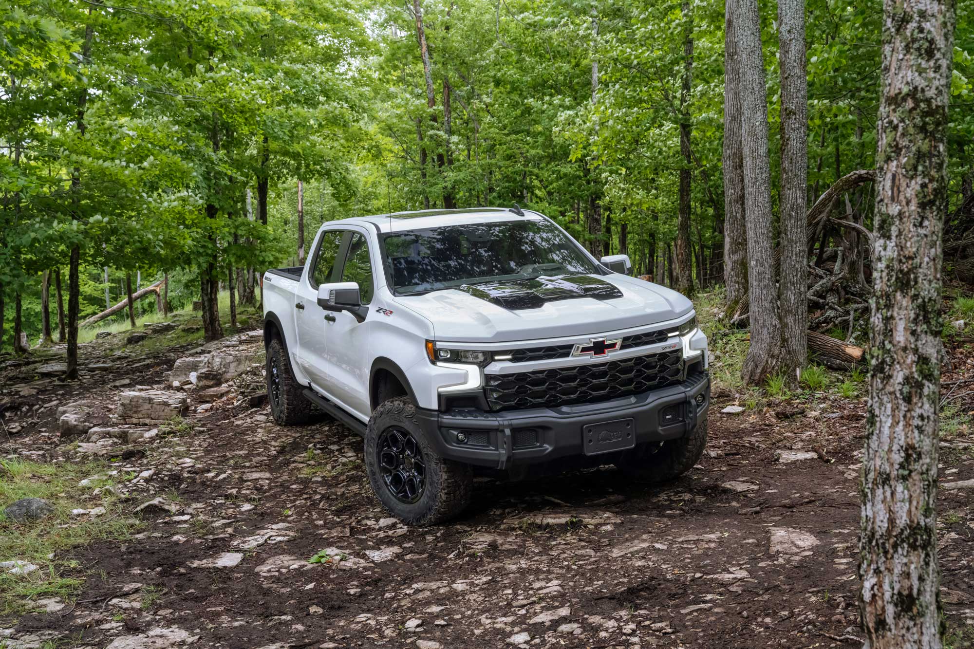 2023 Chevrolet Silverado ZR2 Bison parked off-road in a forest.