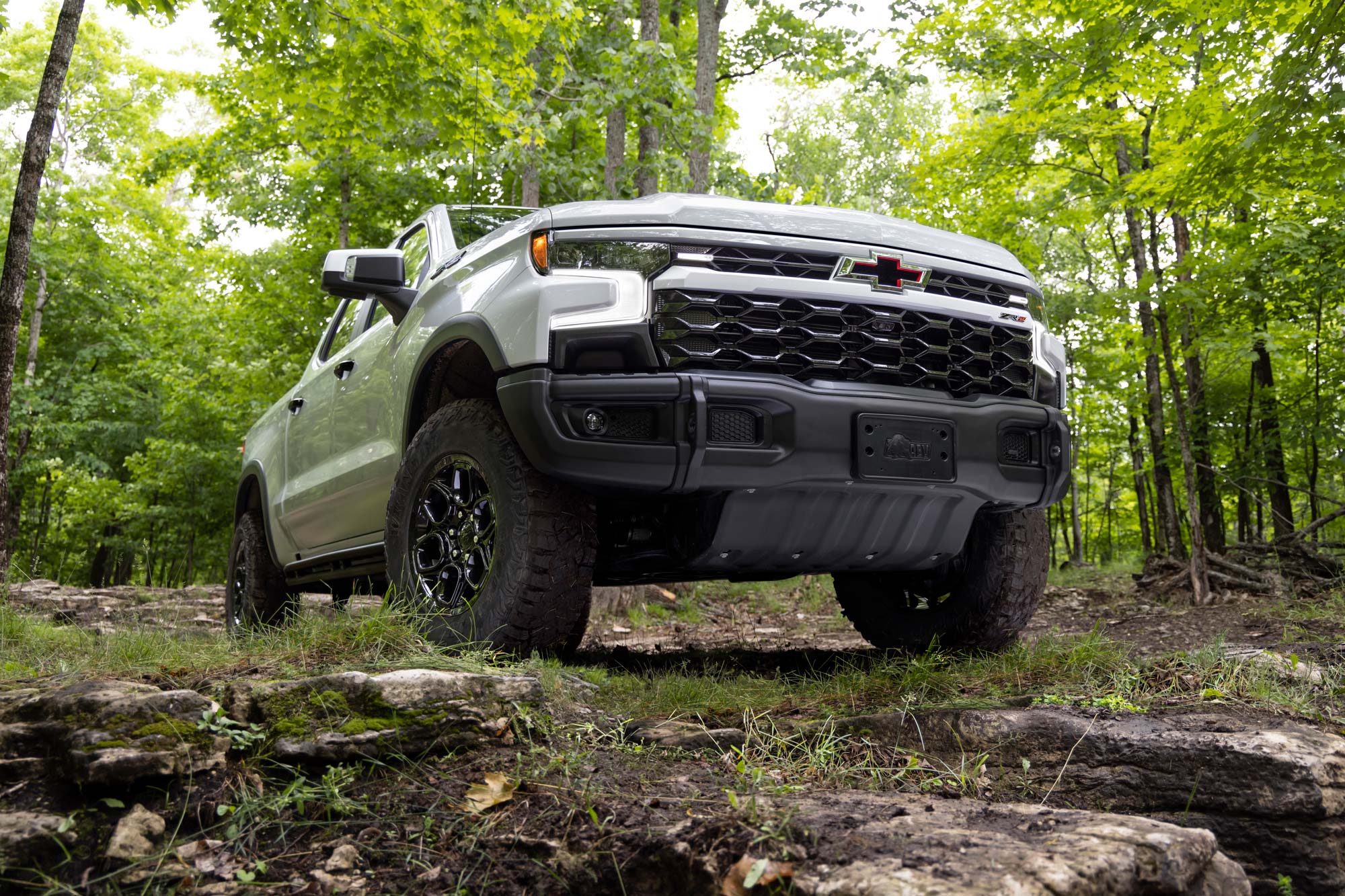 2023 Chevrolet Silverado ZR2 Bison parked off road in a forest. 