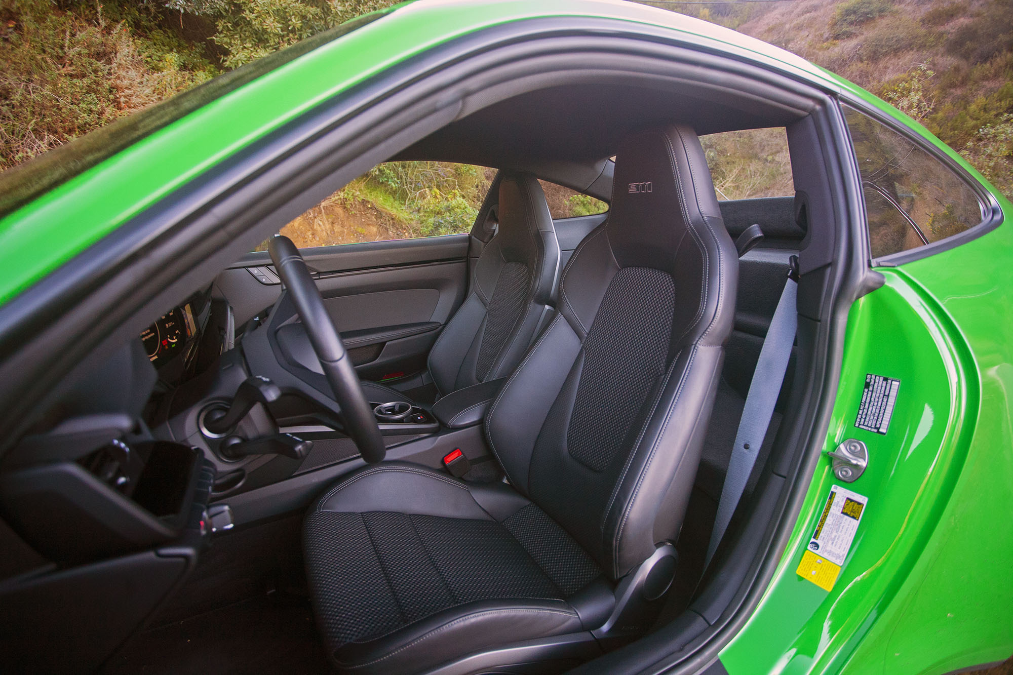  2023 Porsche 911 Carrera T interior and front seats.