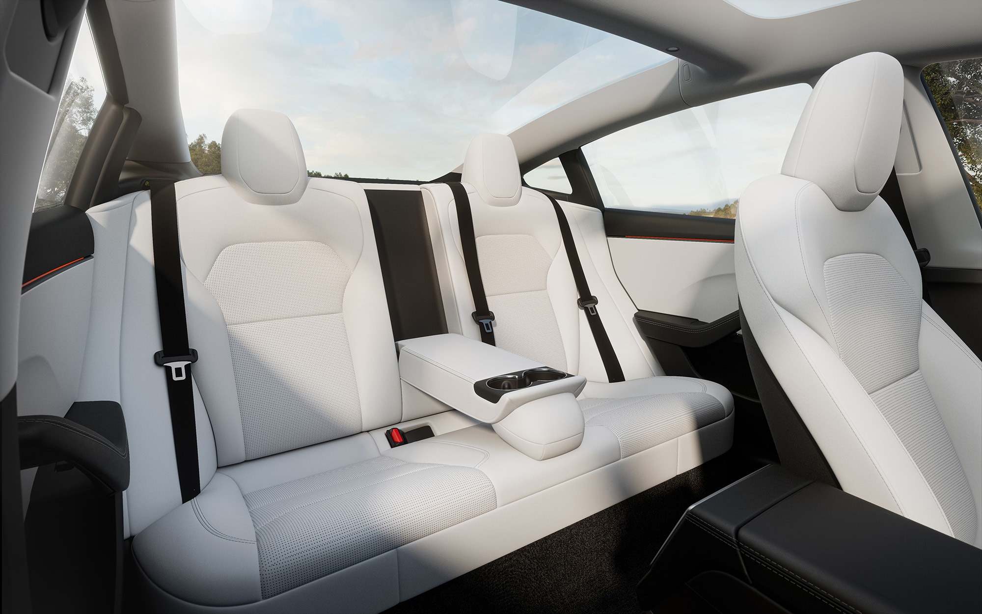 Tesla Model 3 for 2024, rear seats with center armrest folded down