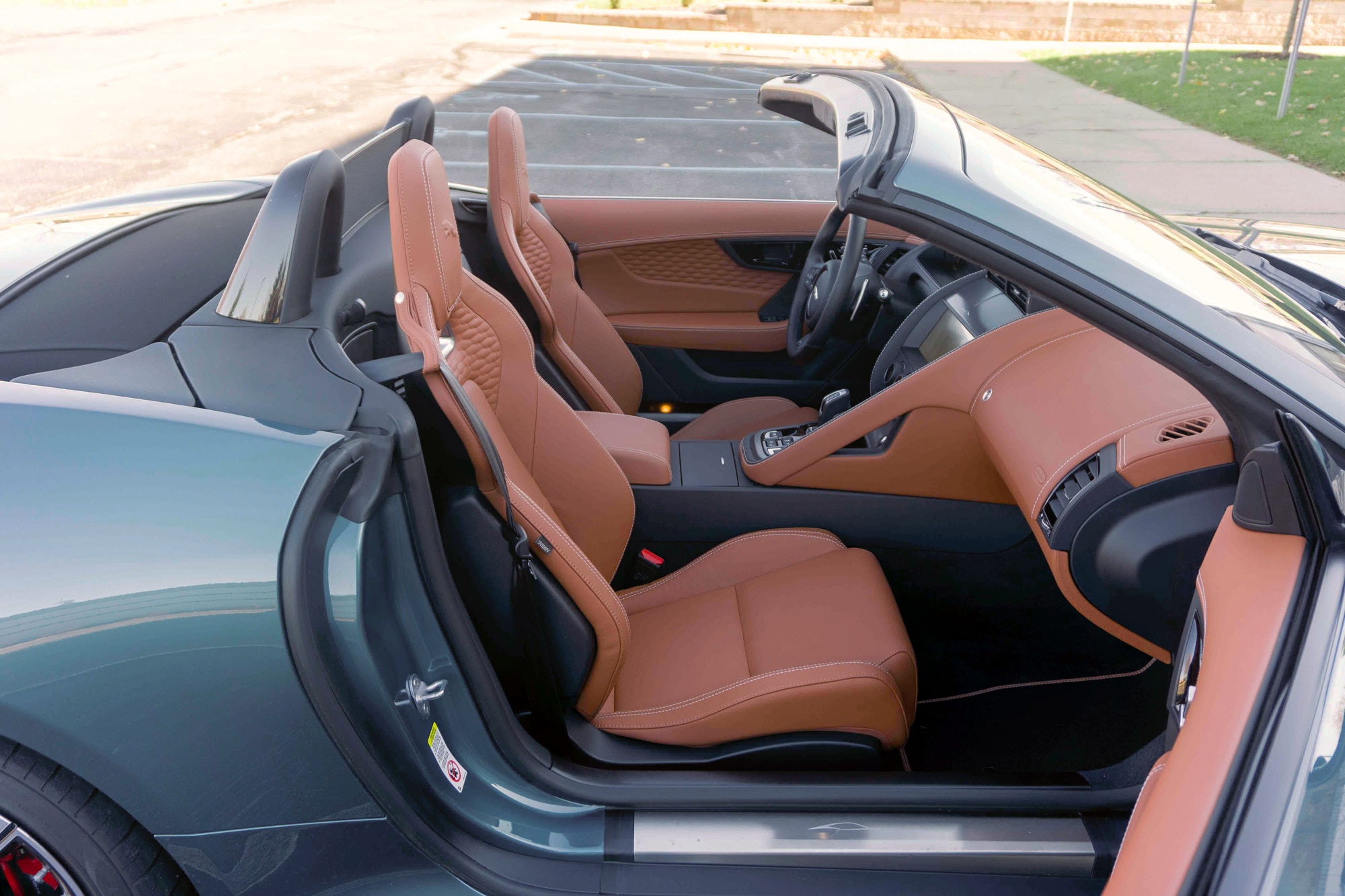 2024 Jaguar F-Type interior with top folded down.