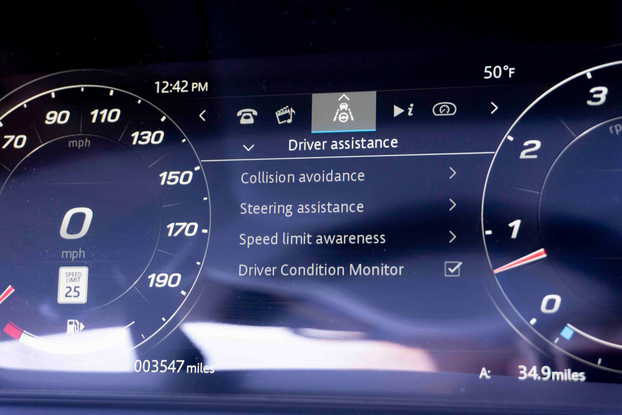 2024 Jaguar F-Type digital instrument cluster and safety features.