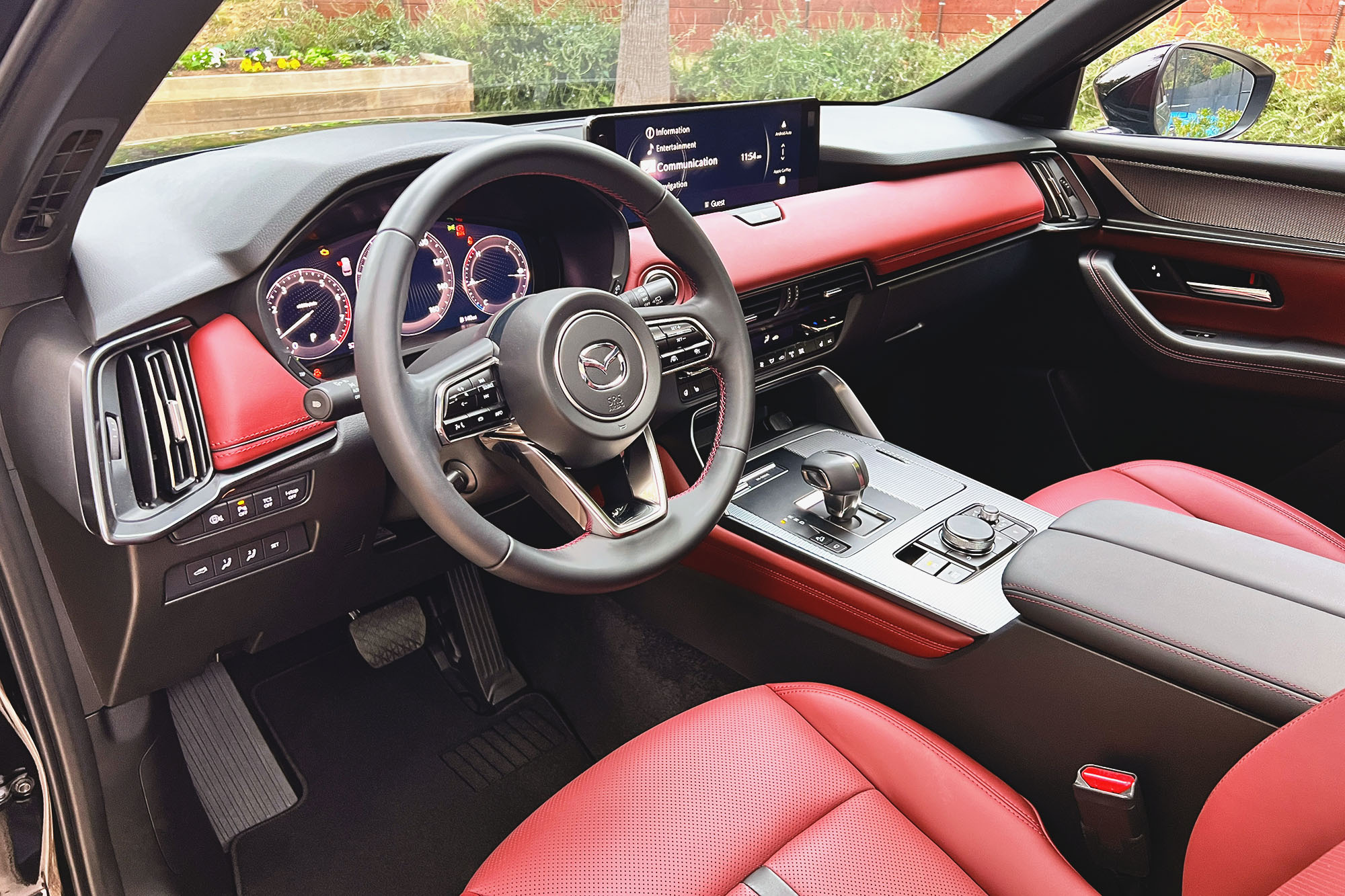 2025 Mazda CX-70 interior, red seats, and dashboard