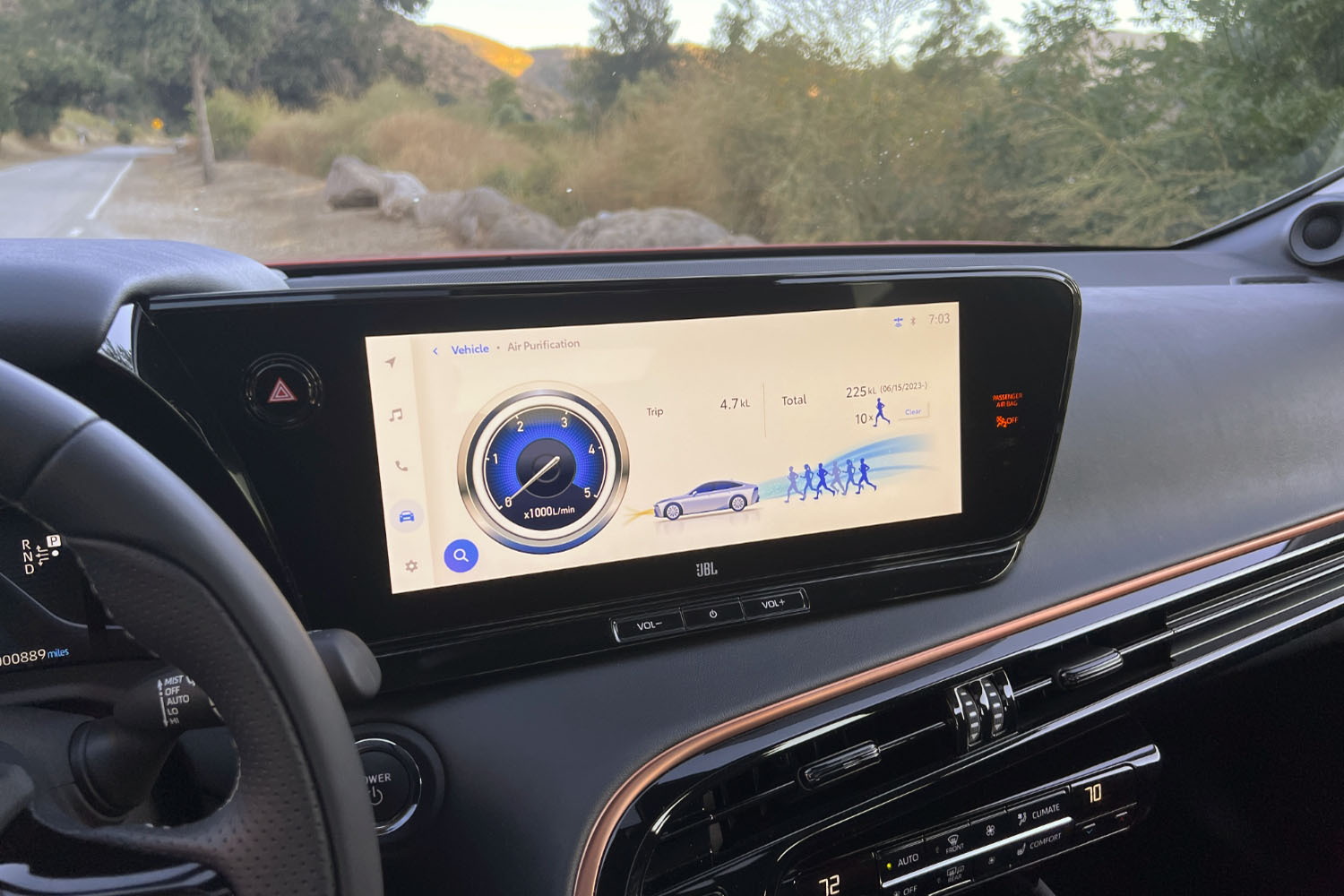 Infotainment screen in the 2023 Toyota Mirai showing air purification information