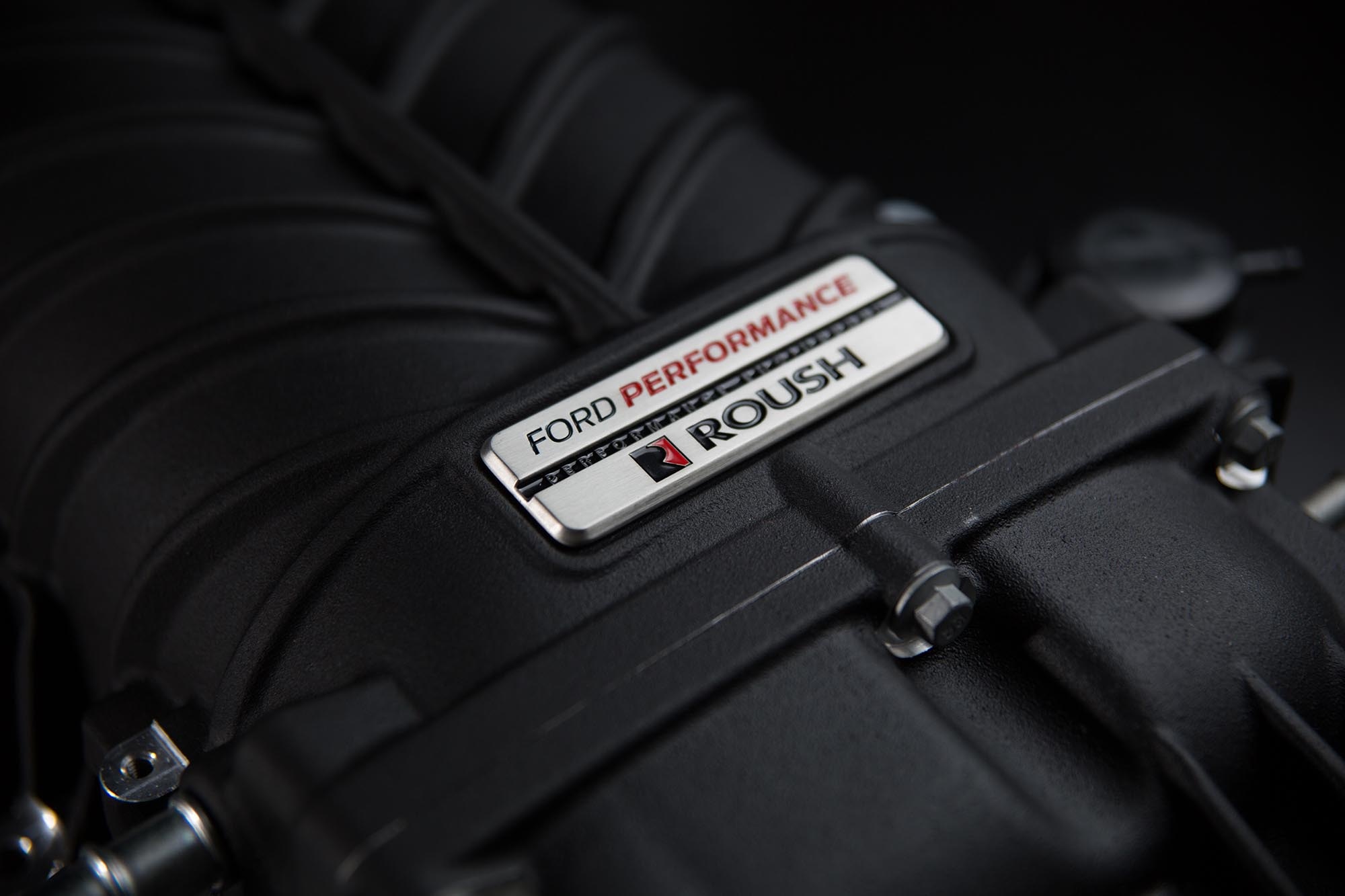 Detail shot of the Roush supercharger developed for the 2018 Ford Mustang and F-150