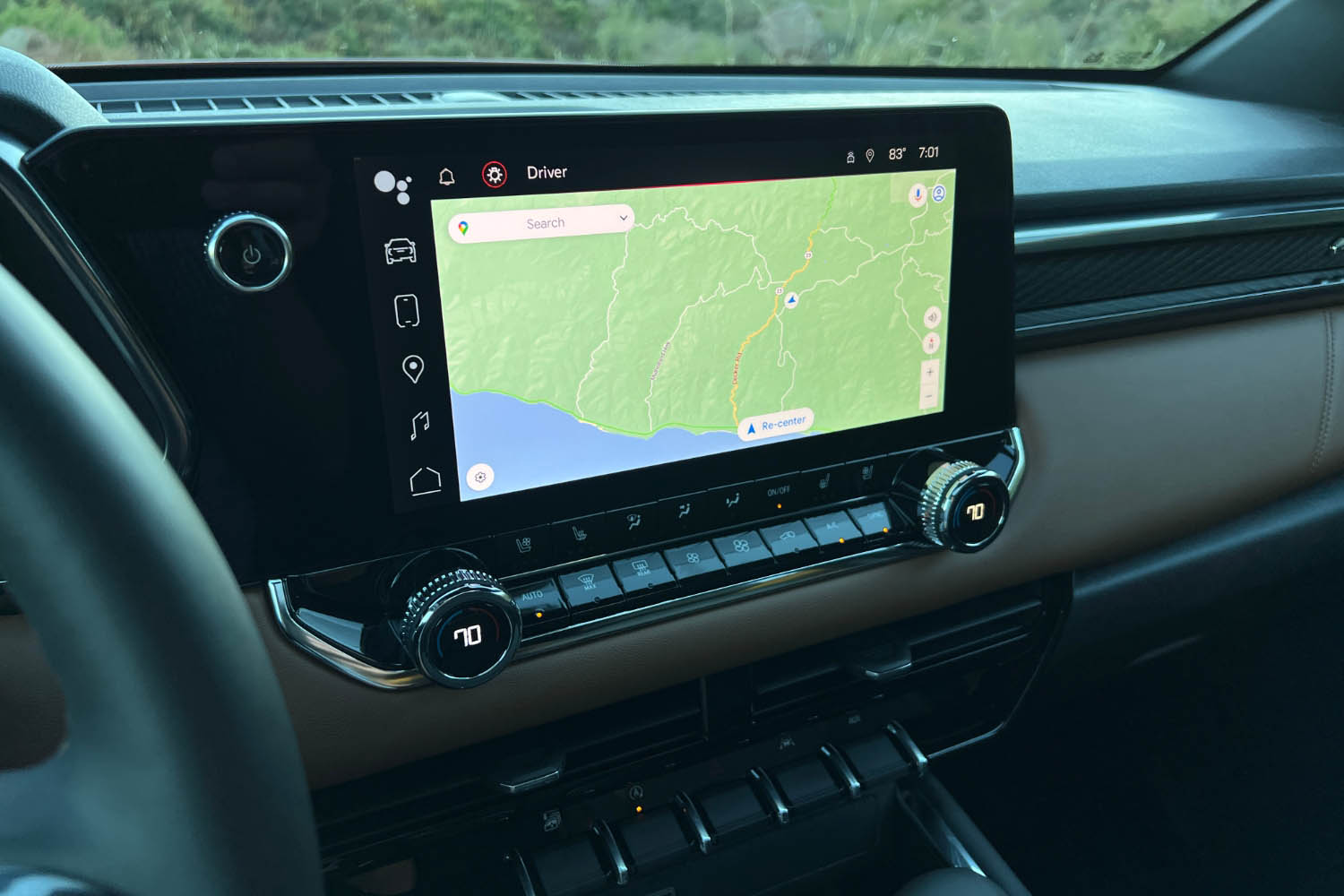 Infotainment screen of a 2023 GMC Canyon displaying a map