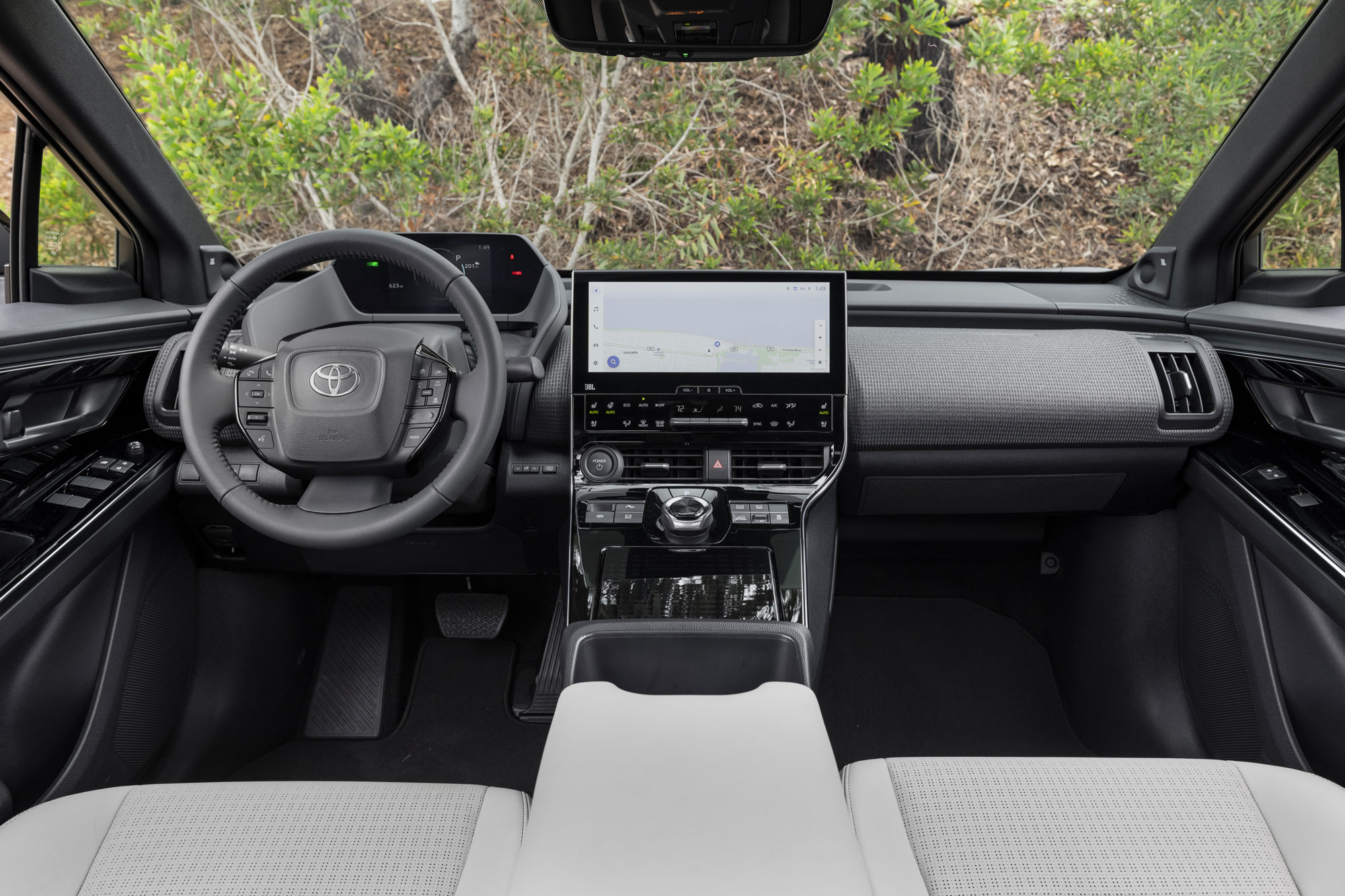Toyota bZ4X gray interior and dashboard