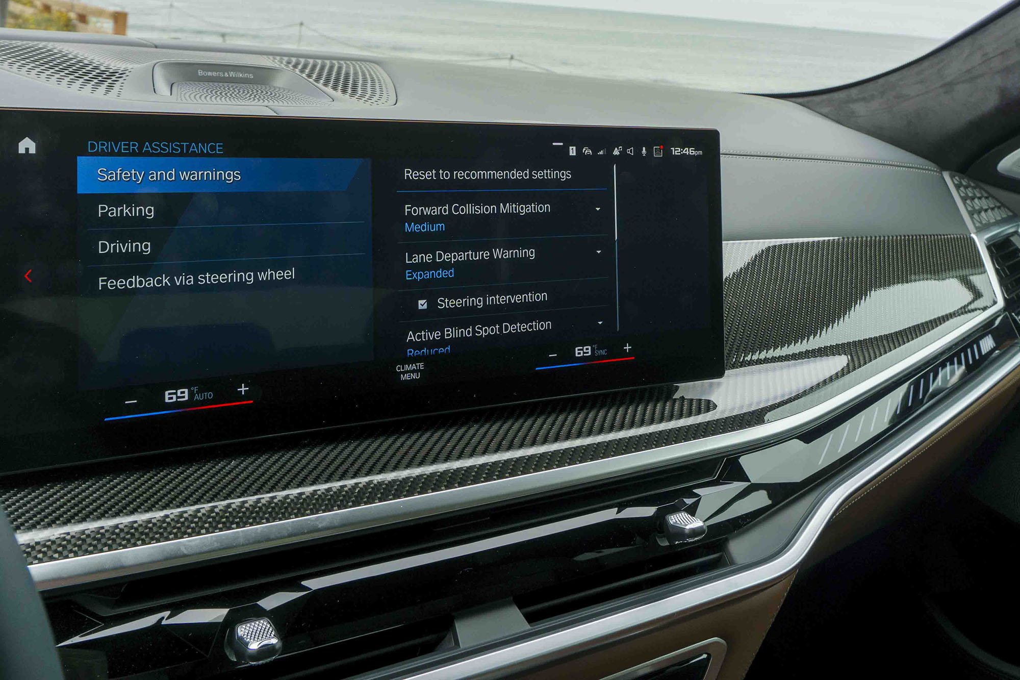 Infotainment screen in a 2024 BMW X6 M displaying safety settings