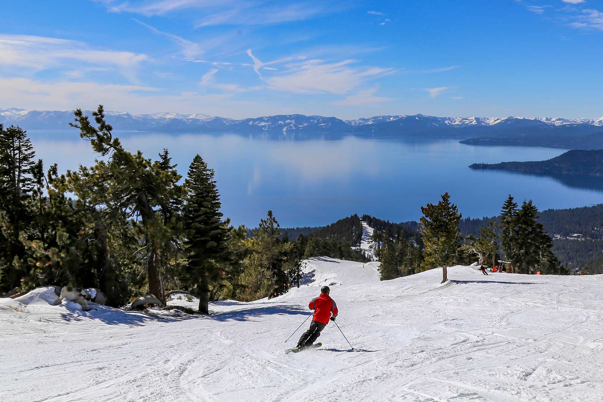 Skiers by Lake Tahoe