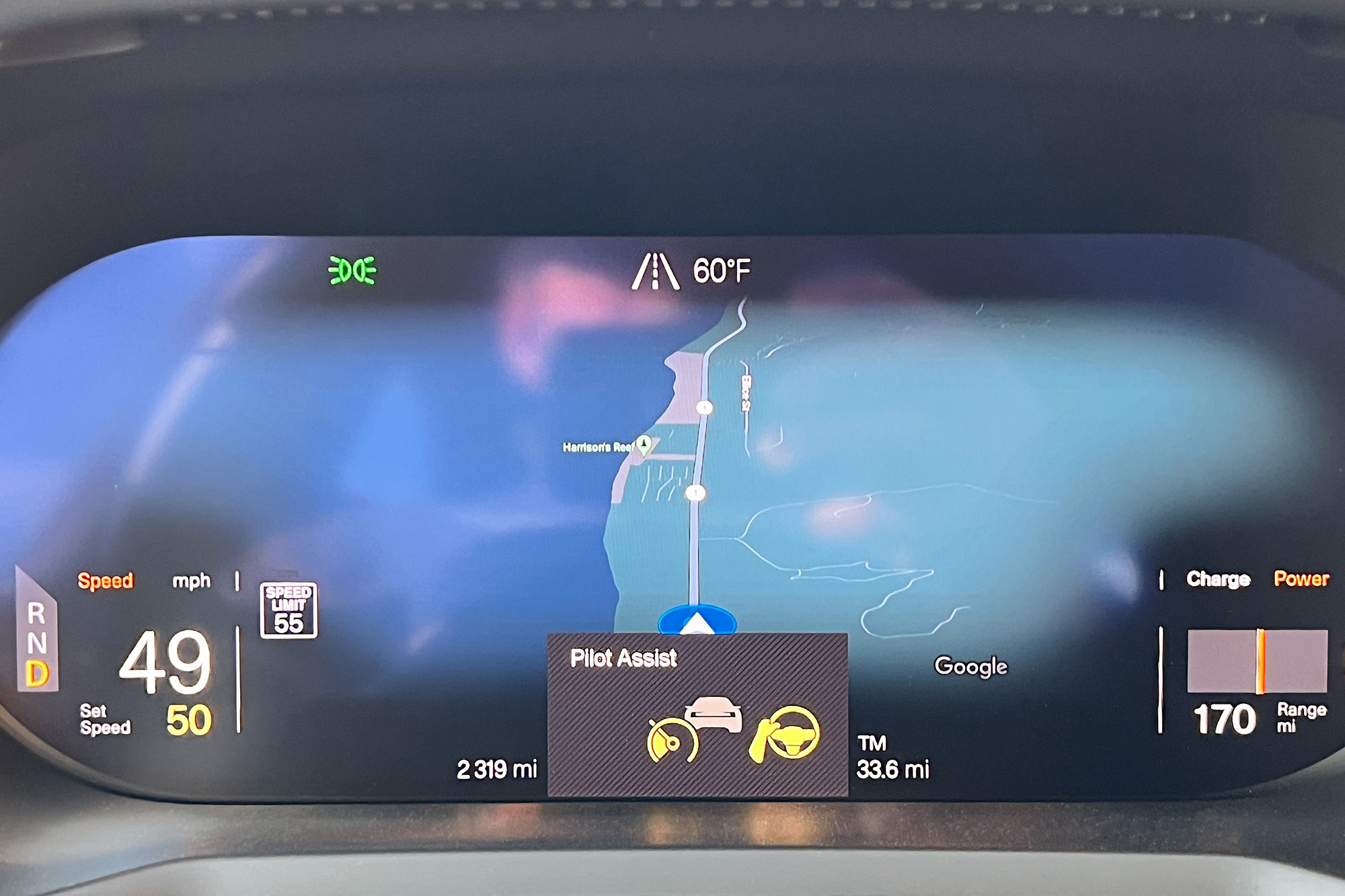 The digital gauge cluster of a 2024 Polestar 2