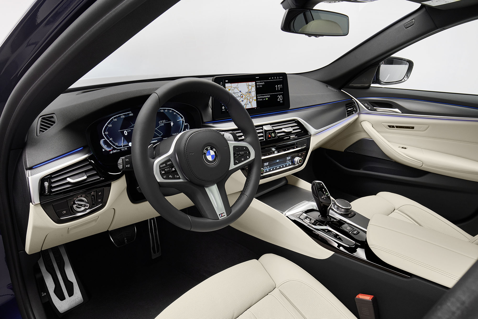 BMW 5 Series interior in white