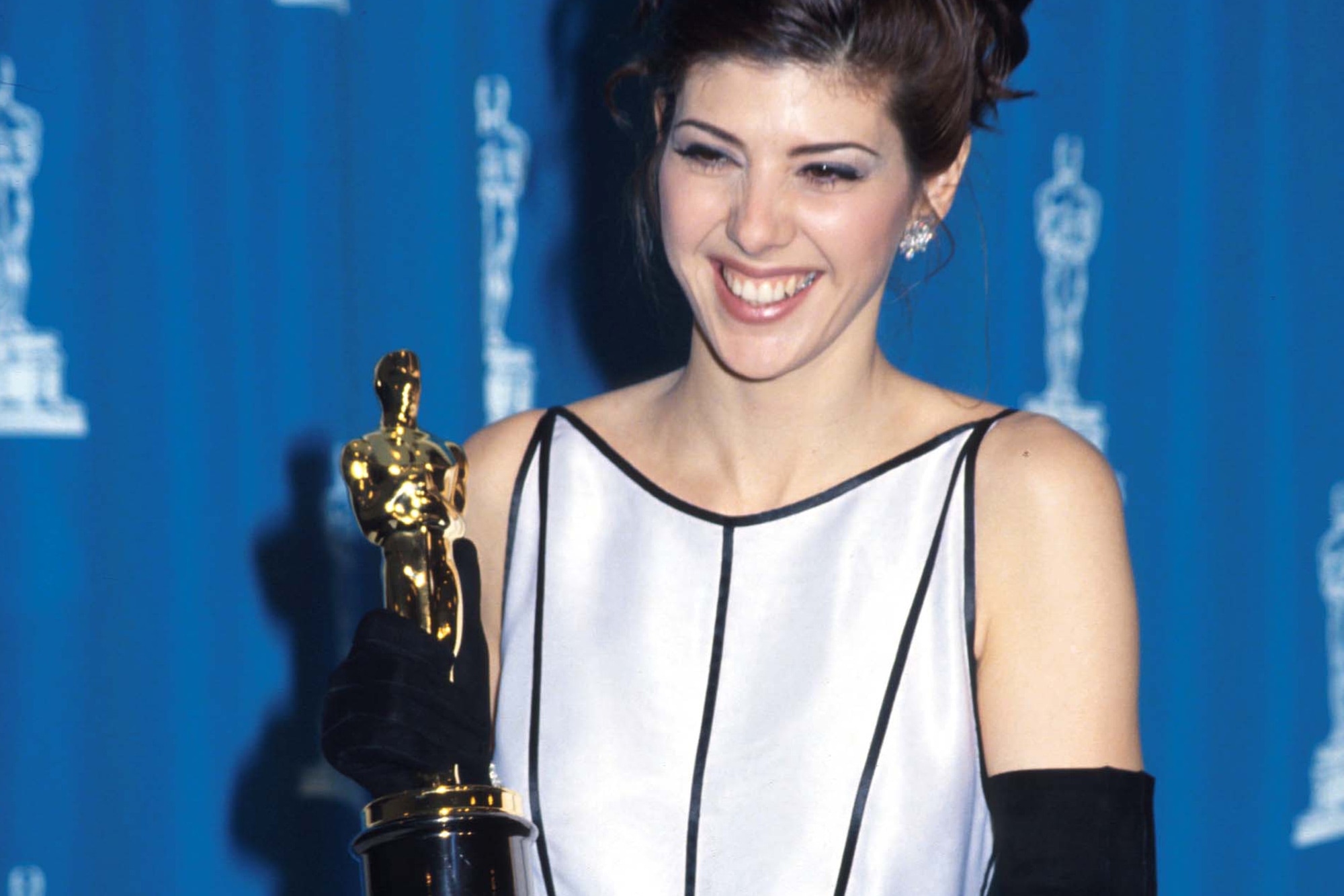 Marisa Tomei stands at the 65th annual Academy Awards March 29, 1993, in Los Angeles, California. Tomei won the Best Supporting Actress award.