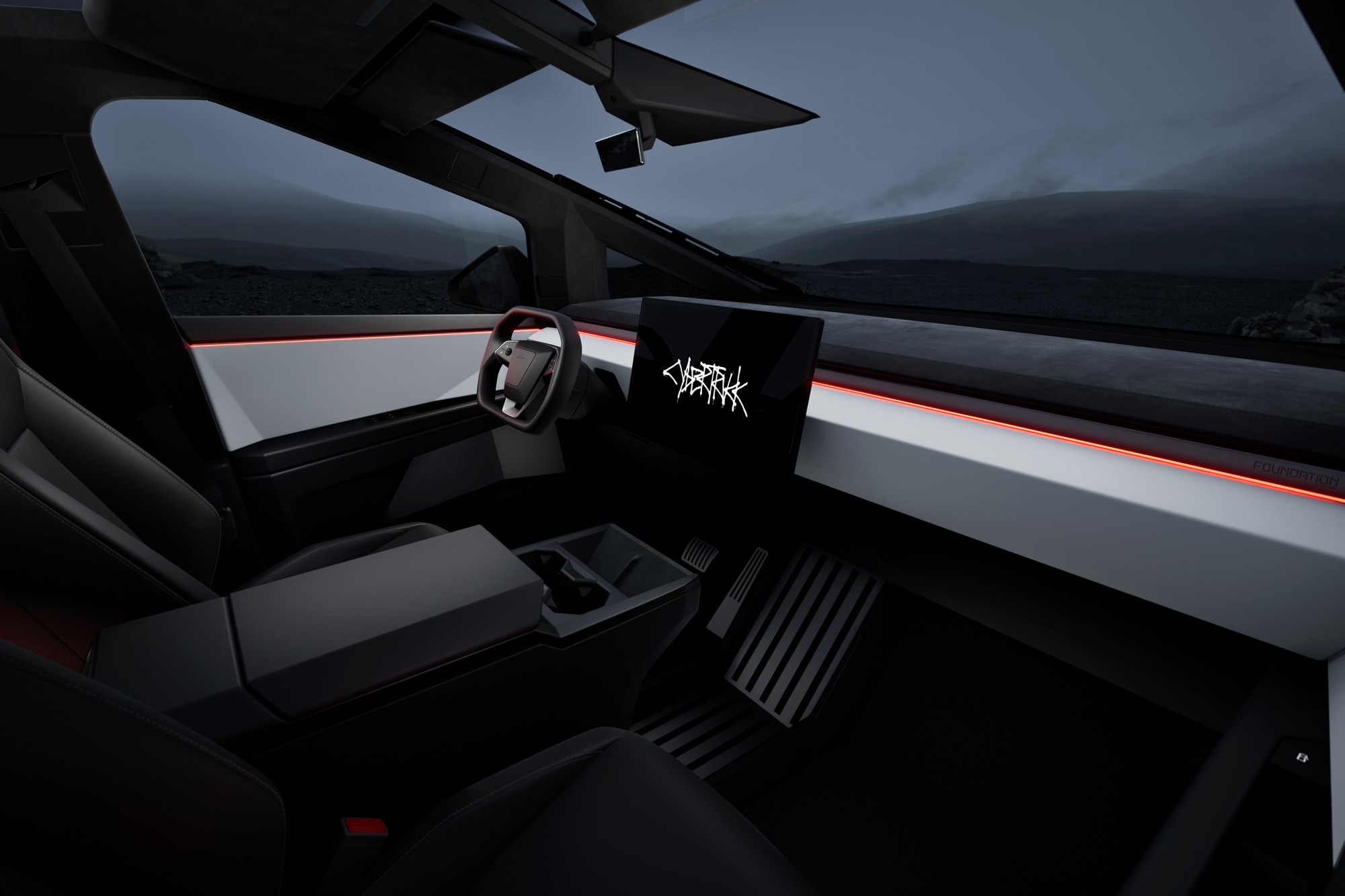 2024 Tesla Cybertruck interior and infotainment screen.