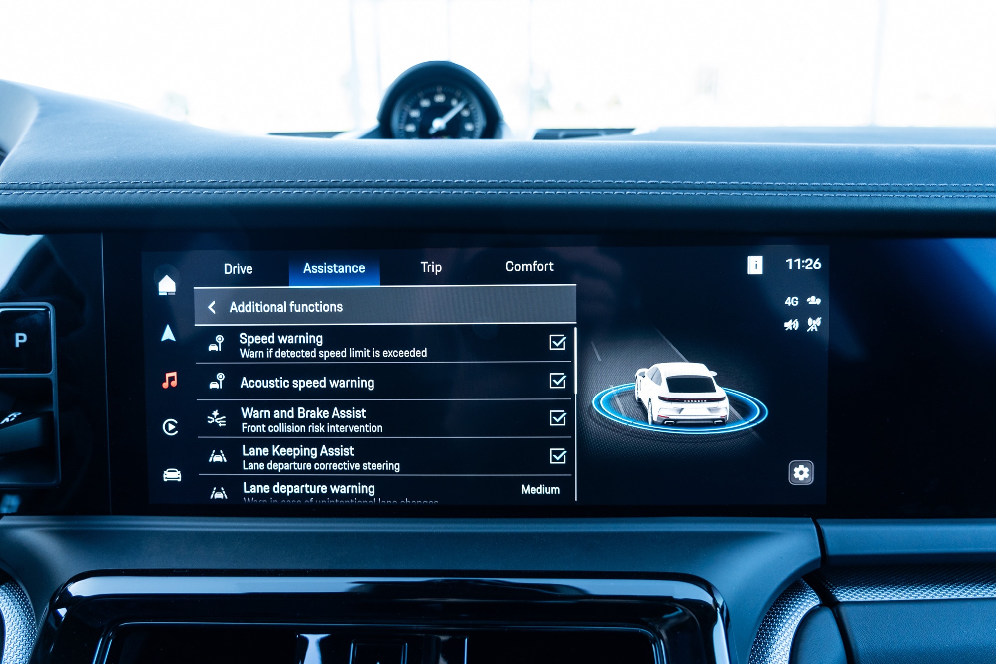 2024 Porsche Panamera safety features shown on infotainment screen