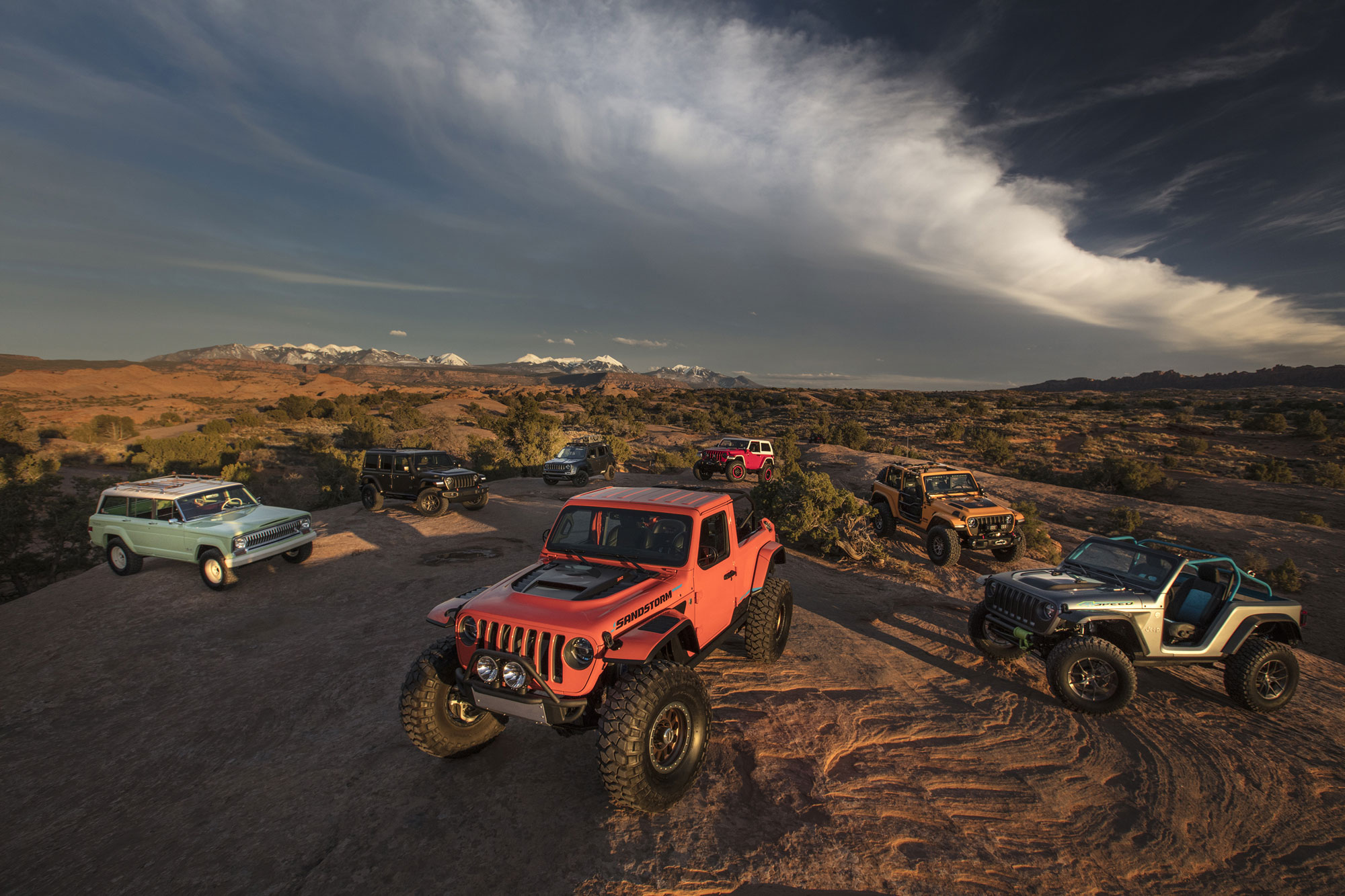 Several Jeeps parked in the wilderness near Moab