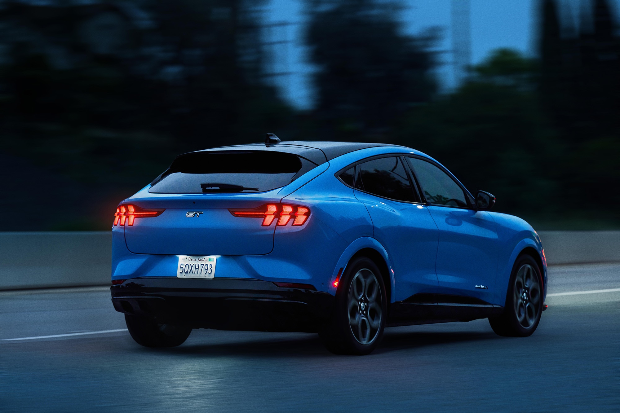 2023 Ford Mustang Mach-E GT in blue, rear